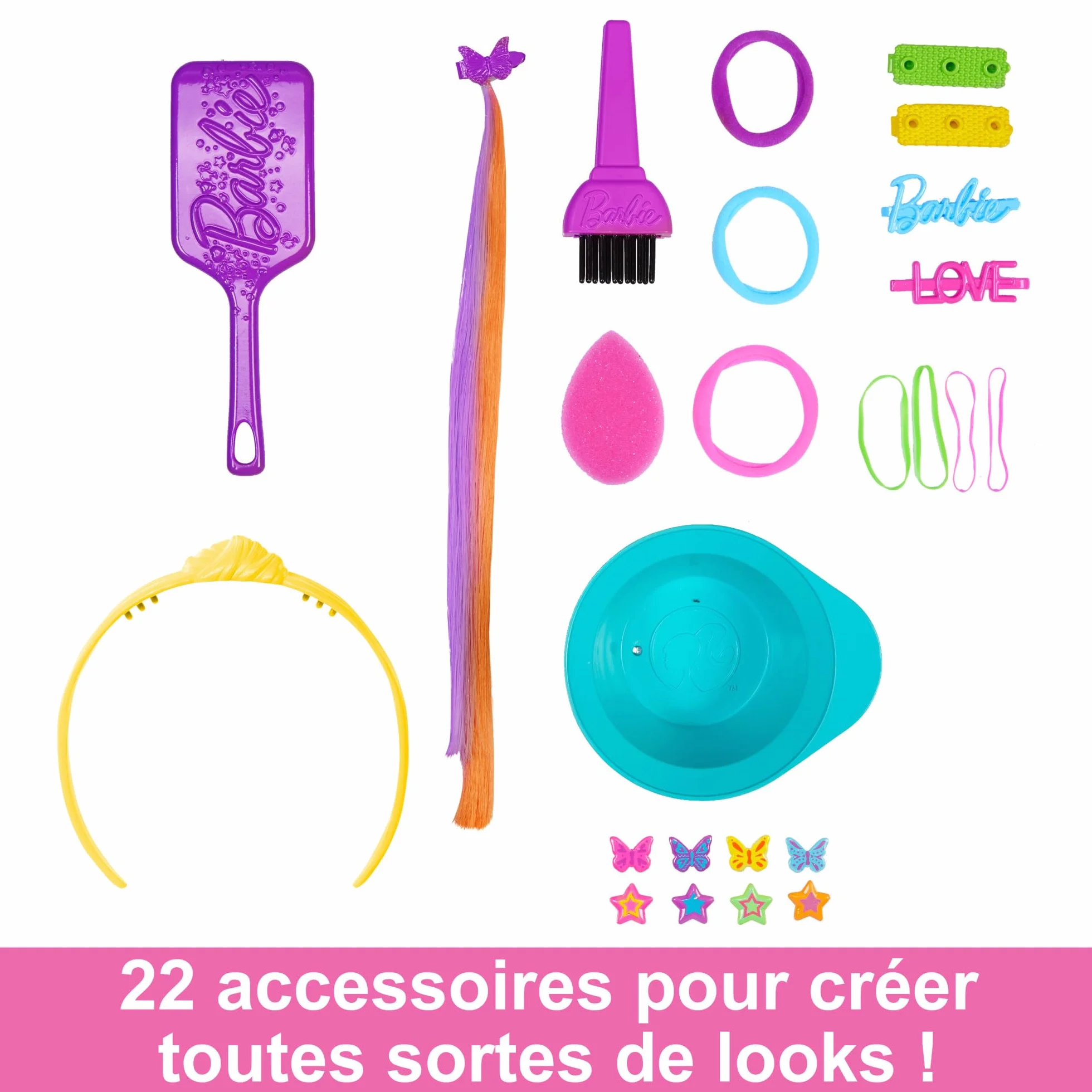 Barbie Tête À Coiffer Ultra Chevelure Cheveux Noirs Lisses Mèches Arc-en-Ciel 22 Accessoires Color Reveal Jouet Enfant 3 Ans HMD81