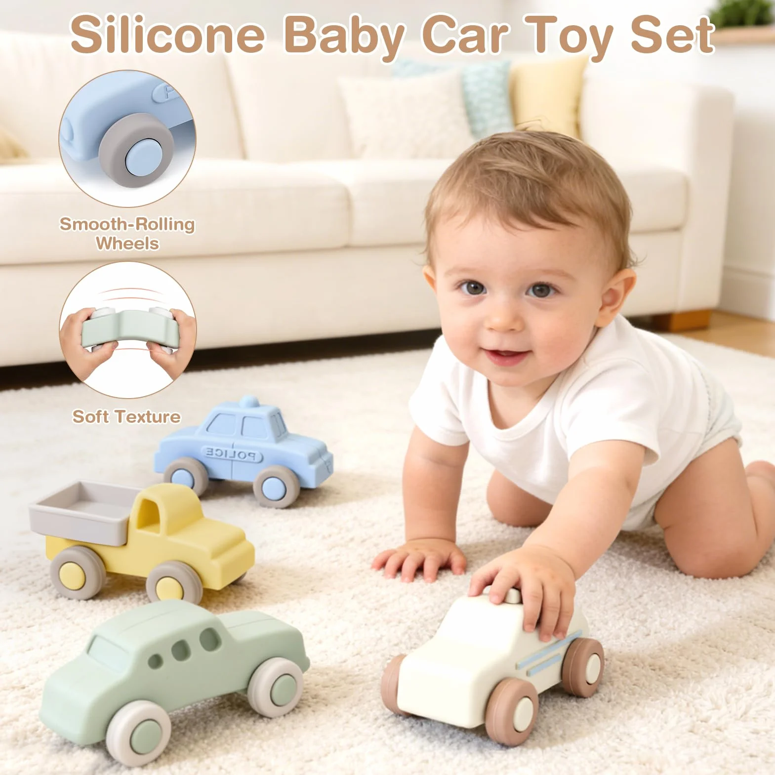 Vanplay Voiture Enfant Jouet Bébé 6 Mois Dentition Jeux Petite Voiture Cadeau Garçon Fille Noël Anniversaire Boîte Rangement 4 Pièces