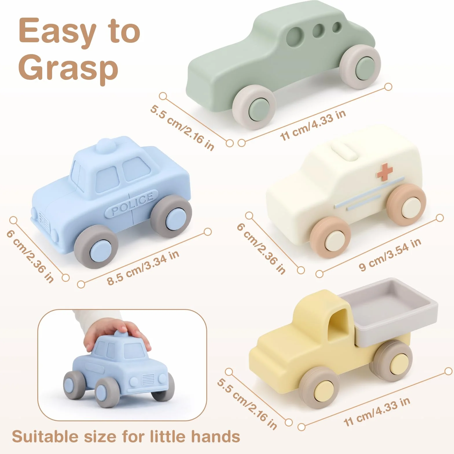 Vanplay Voiture Enfant Jouet Bébé 6 Mois Dentition Jeux Petite Voiture Cadeau Garçon Fille Noël Anniversaire Boîte Rangement 4 Pièces