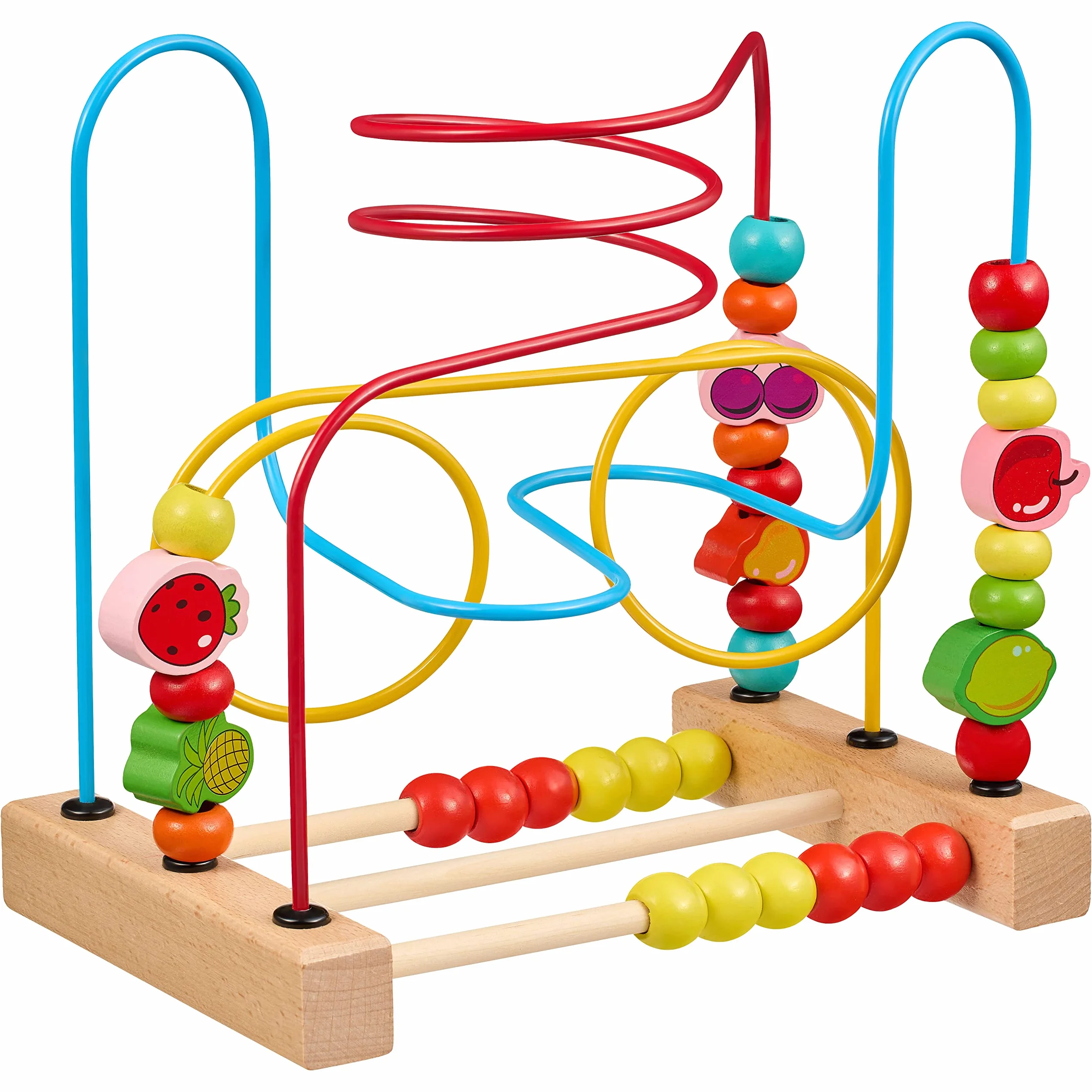 Balinco Cube de Motricité Montessori Bébés dès 6 Mois Jouet en Bois avec Fruits Perles à Faire Glisser Développement Sensoriel