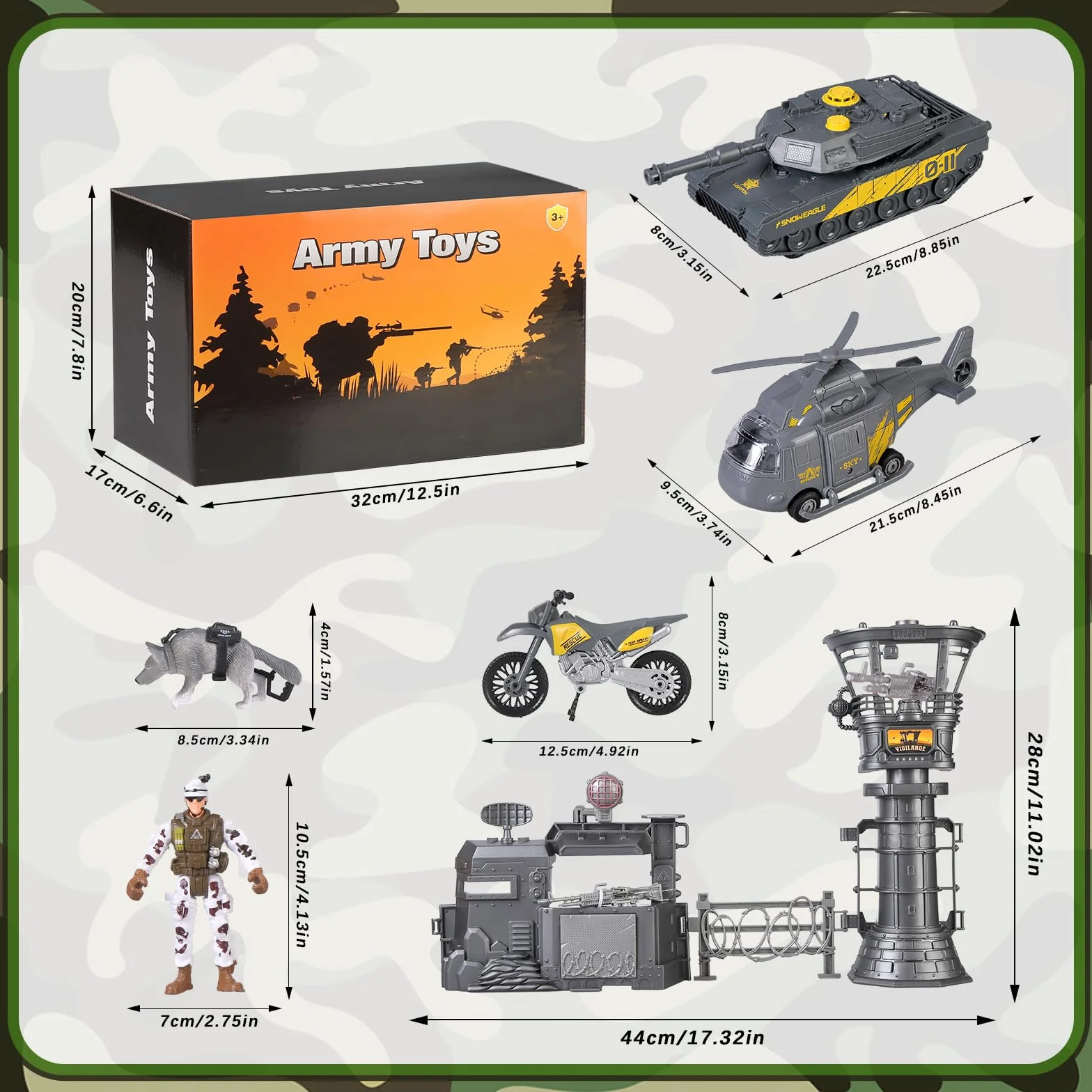 Base Militaire Jouets Véhicules Figurines Soldats Moto Combat 3+ Ans