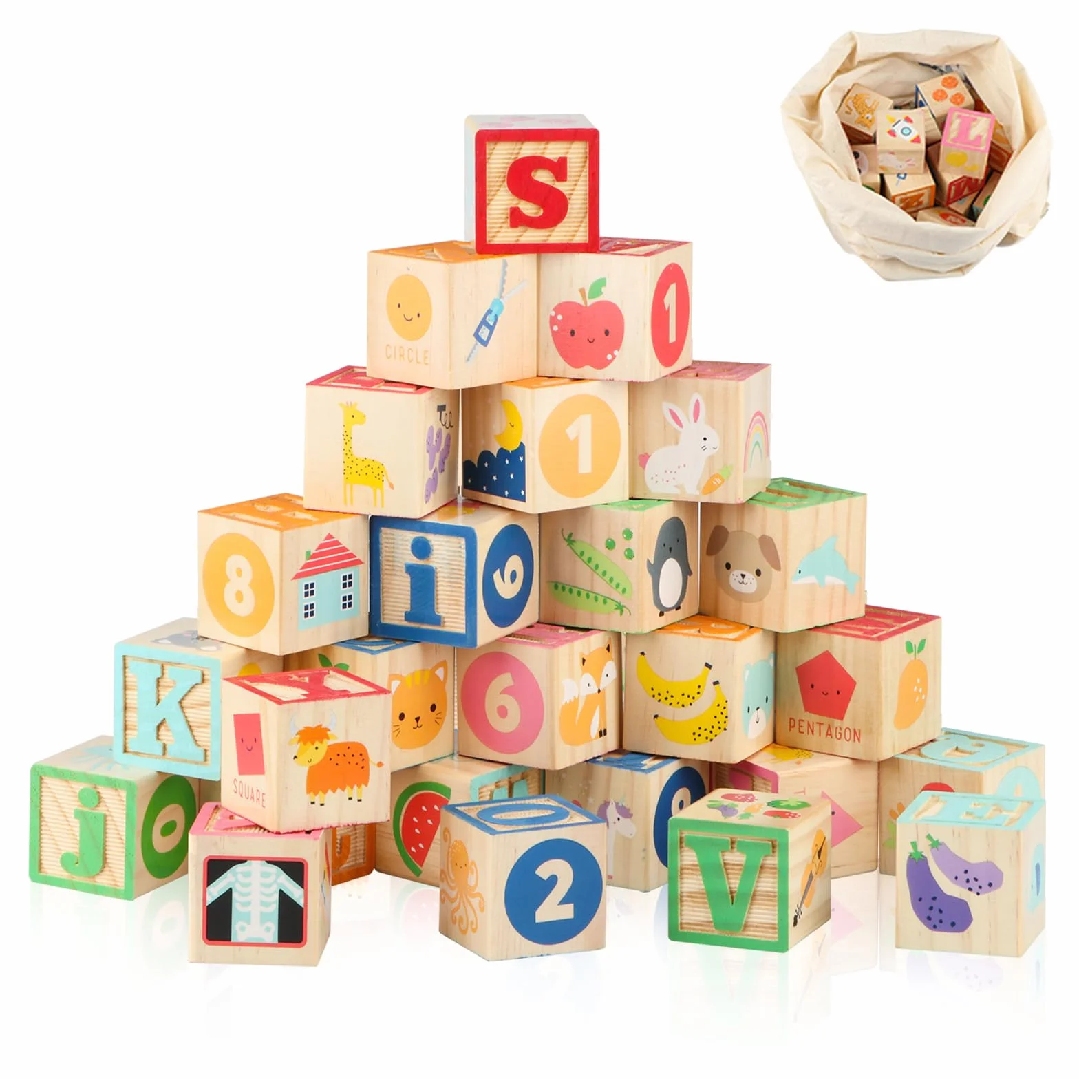 Wondertoys Blocs ABC en Bois Jeux de Construction Lettres Alphabet Jouets éducatifs Enfants 26 pièces