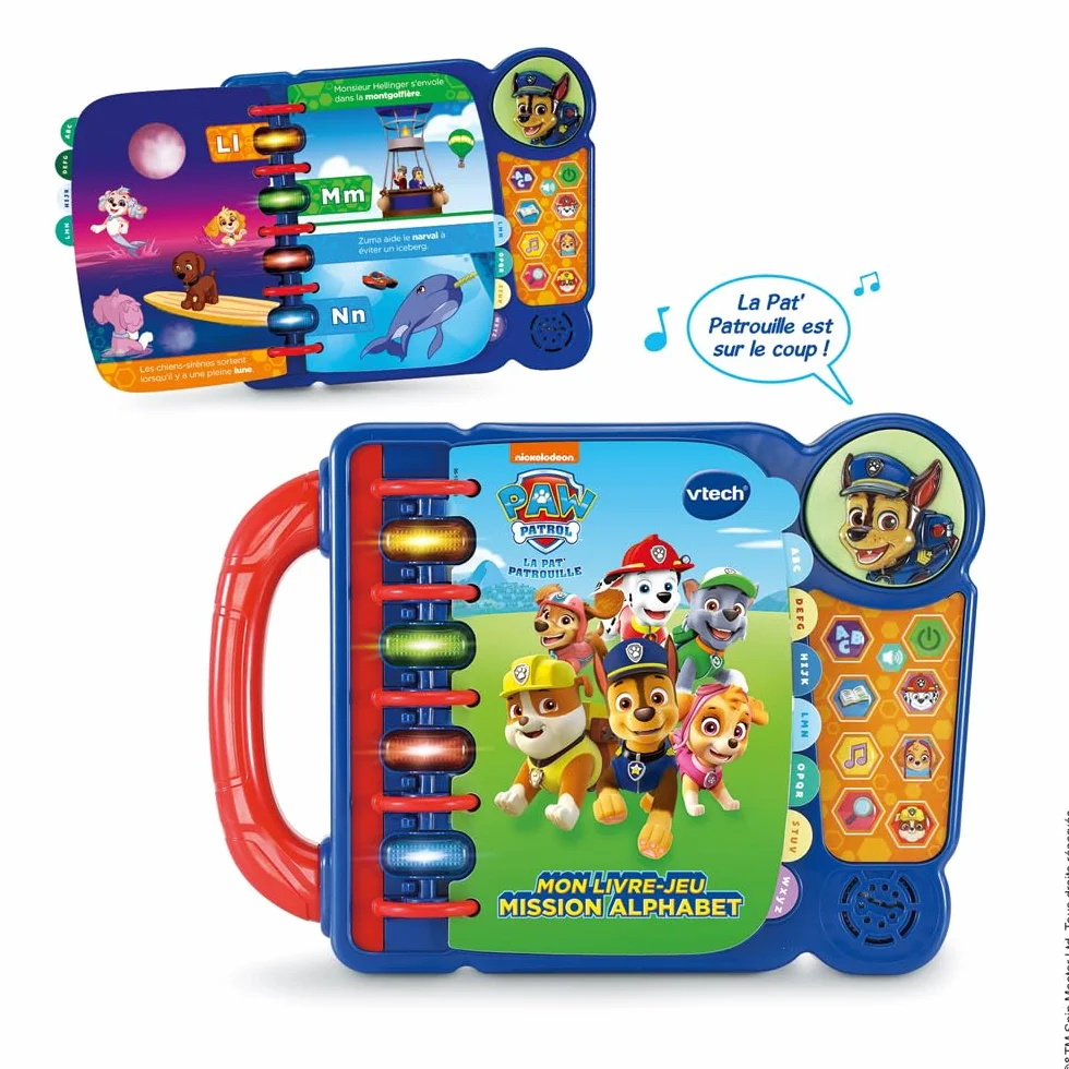 VTech Pat' Patrouille Mon Livre-Jeu Mission Alphabet Jeux Éducatifs Livre Sonore Musical Jouet Paw Patrol Cadeau Enfant 3-7 Ans Français