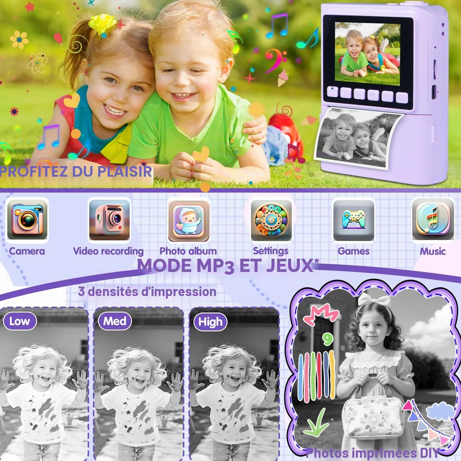 Appareil Photo Instantané Enfant 1080P 2,4" Écran avec Carte 32GB et Papier d'impression