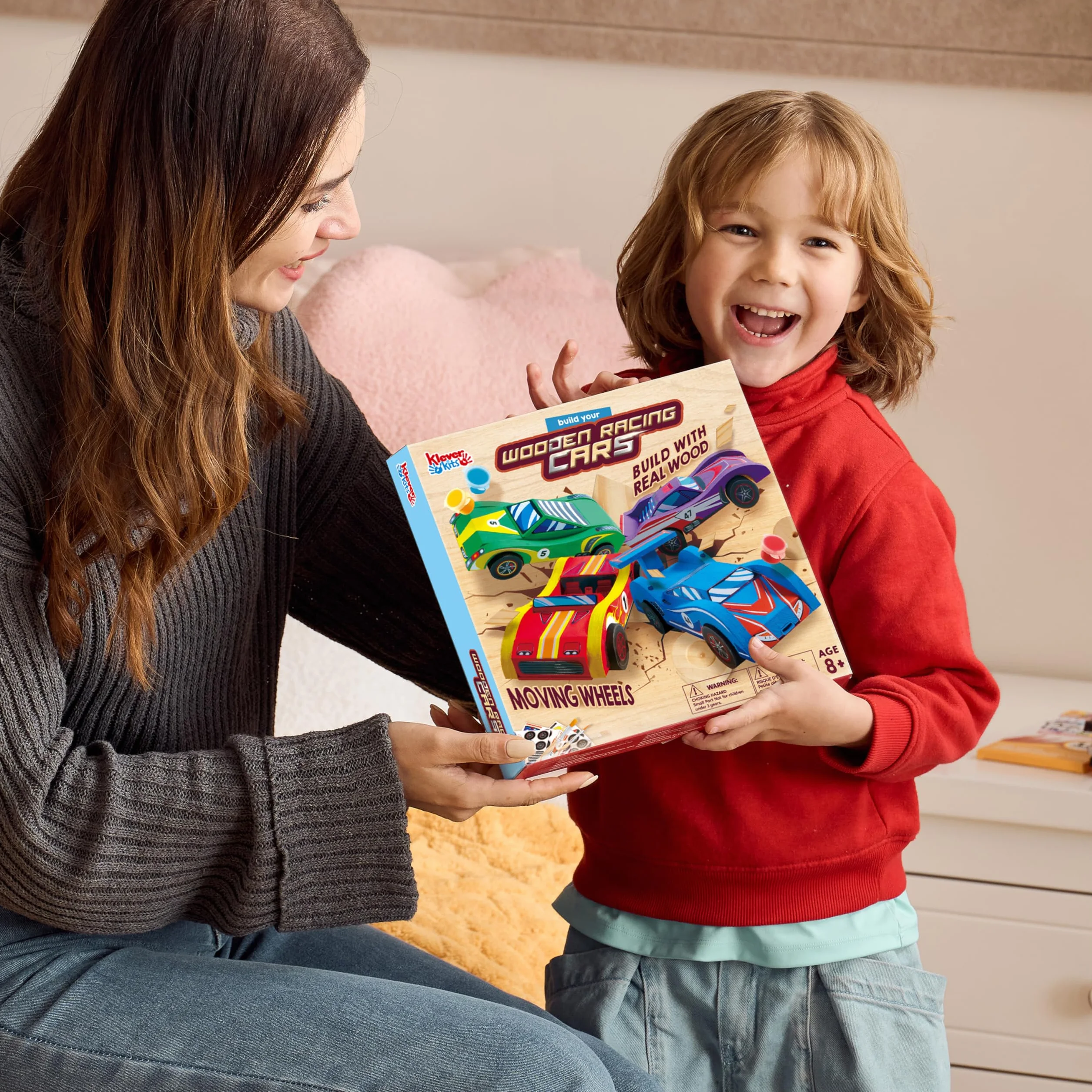 Klever Kits Kit de peinture pour voitures de course en bois, activités artistiques enfants 6-12 ans