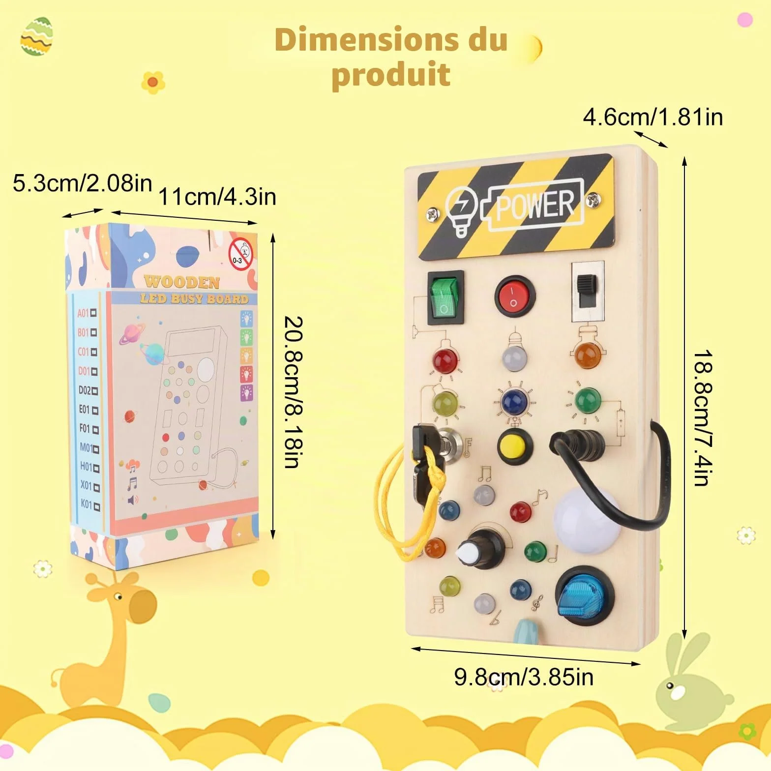 Talifoca Montessori Busy Board 1 an, Planche d'activité en bois avec 8 interrupteurs LED, jouet d'apprentissage sensoriel