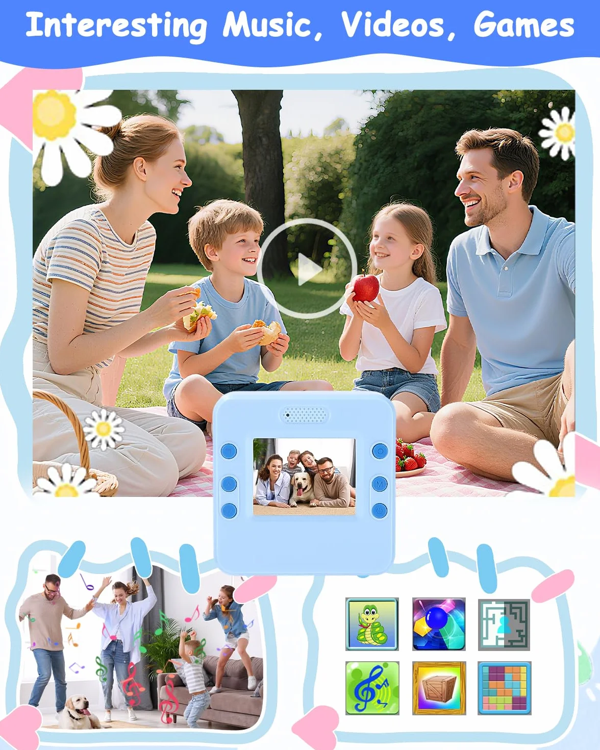 Appareil Photo Instantané Enfant 2.4" Écran 1080P Selfie Carte 32 Go Bleu