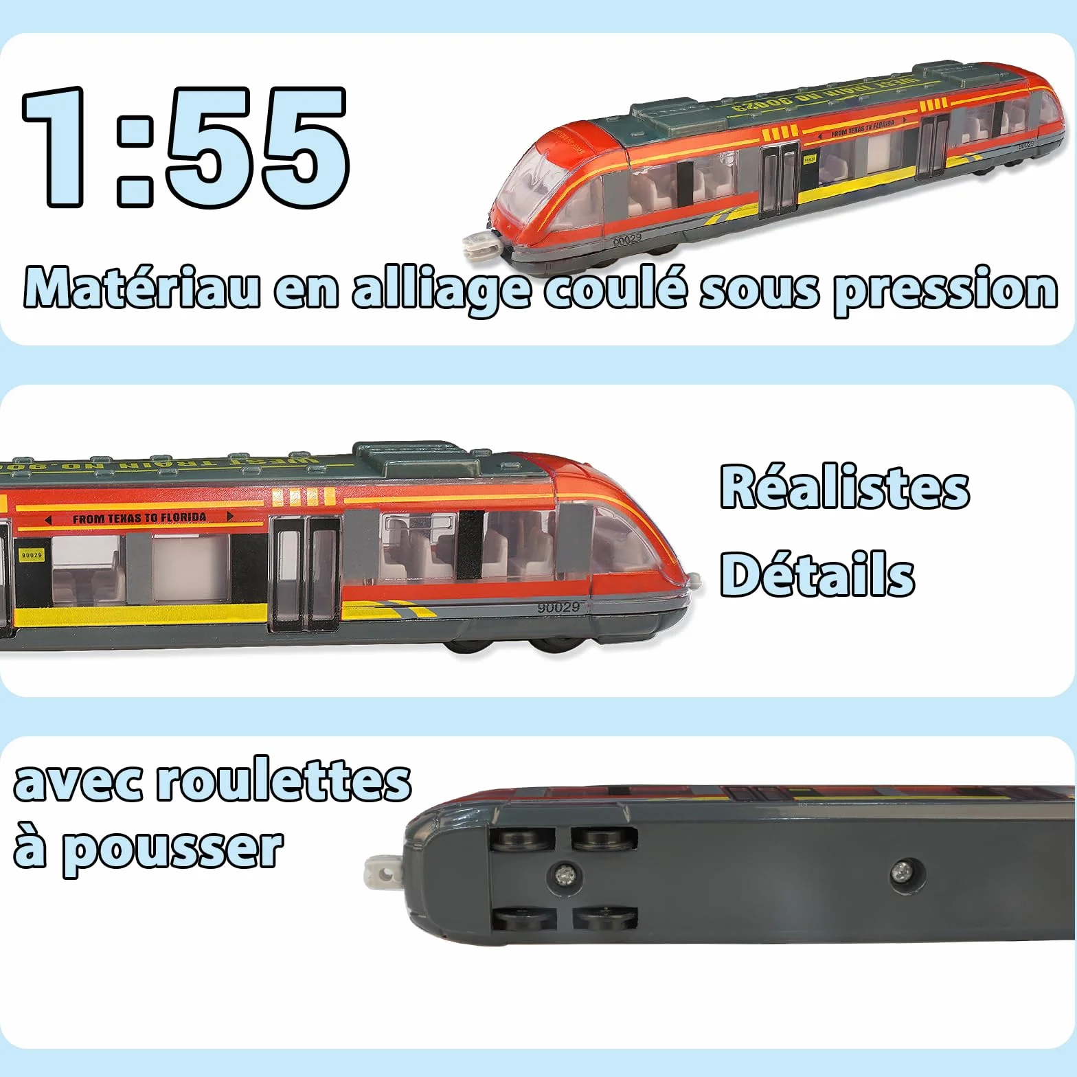 VBACALA Alliage Jouets de Train pour Enfants 3 Ans Plus Modèles Train Grande Vitesse Métal Die-cast Pack 3 Locomotives