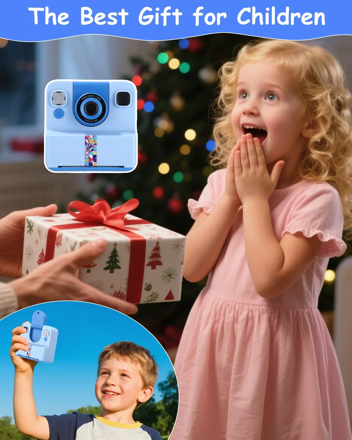 Appareil Photo Instantané Enfant 2.4" Écran 1080P Selfie Carte 32 Go Bleu