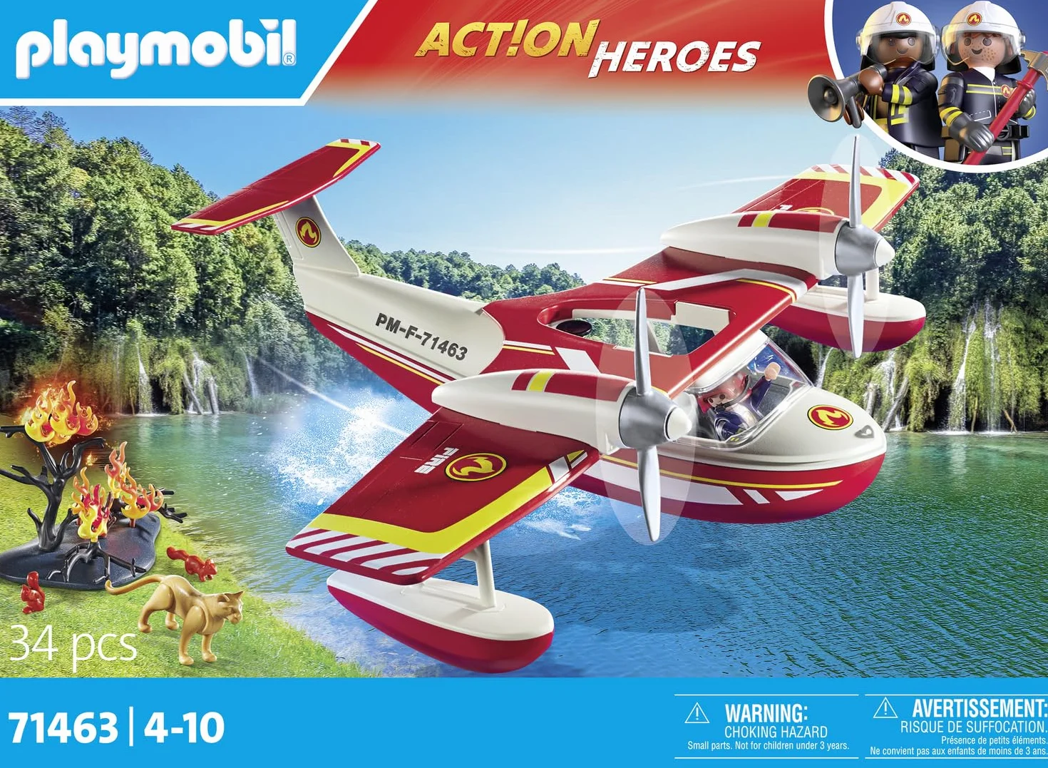 Playmobil 71463 Hydravion Pompier Action Heroes Avion Anti-Incendie avec Fonction d'extinction Dès 4 Ans