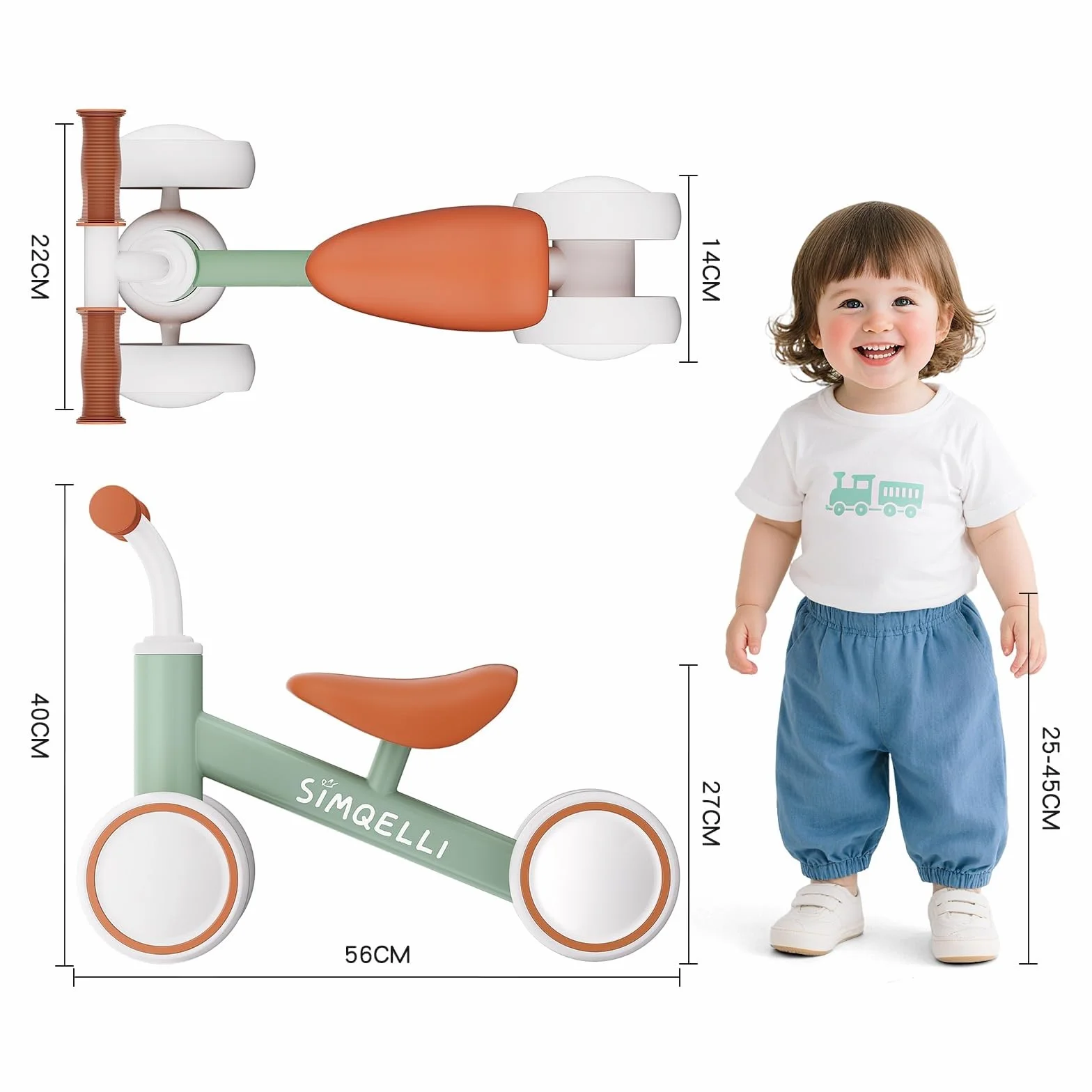 Vélo d'équilibre Draisienne Bébé 1 an 4 Roues sans Pédales pour Enfant 10-24 Mois Garçons Filles Cadeau Anniversaire Noel Vert