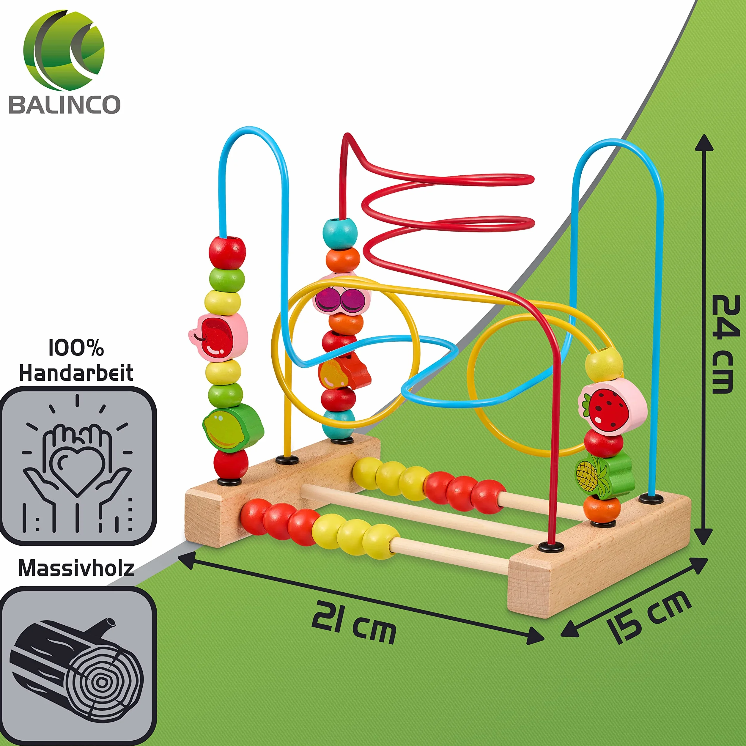 Balinco Cube de Motricité Montessori Bébés dès 6 Mois Jouet en Bois avec Fruits Perles à Faire Glisser Développement Sensoriel