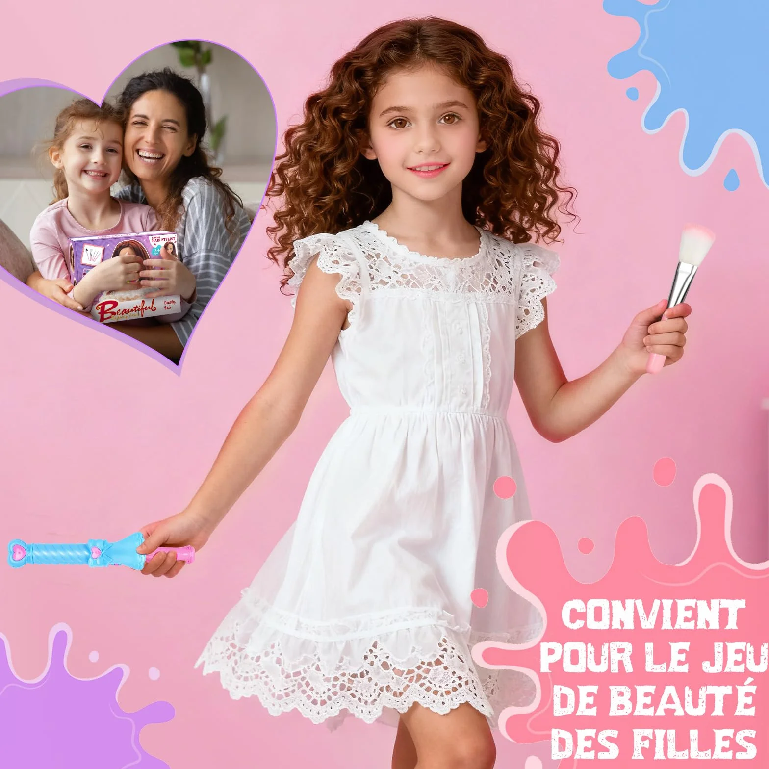 Têtes à Coiffer Enfant 66 Pièces Jouet de Maquillage et de Coiffure Cadeau Anniversaire Noël 3 Ans