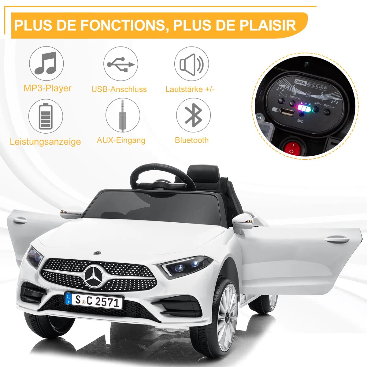 LALAHO Voitures électriques pour Enfants Mercedes Benz avec Télécommande 2.4G, Véhicule électrique Enfant 2 Portes avec MP3 (CLS Blanc)