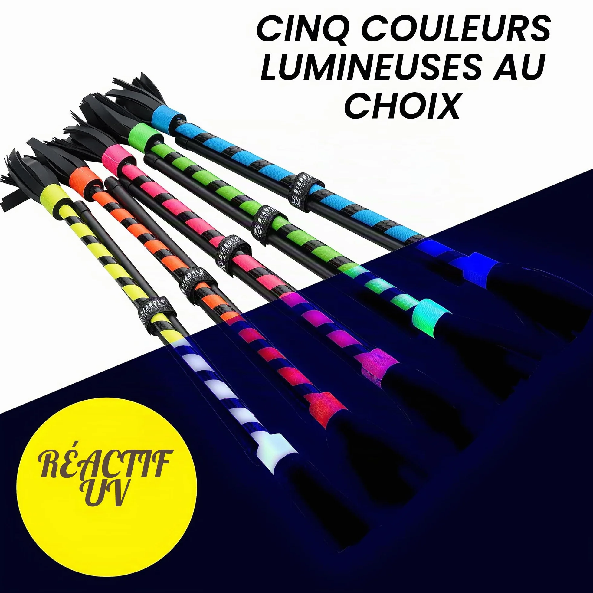 Diabolo Freizeitsport Flowerstick Basic turquoise - Bâton fleur réactif aux UV avec deux bâtons en fibre de verre pour débutants