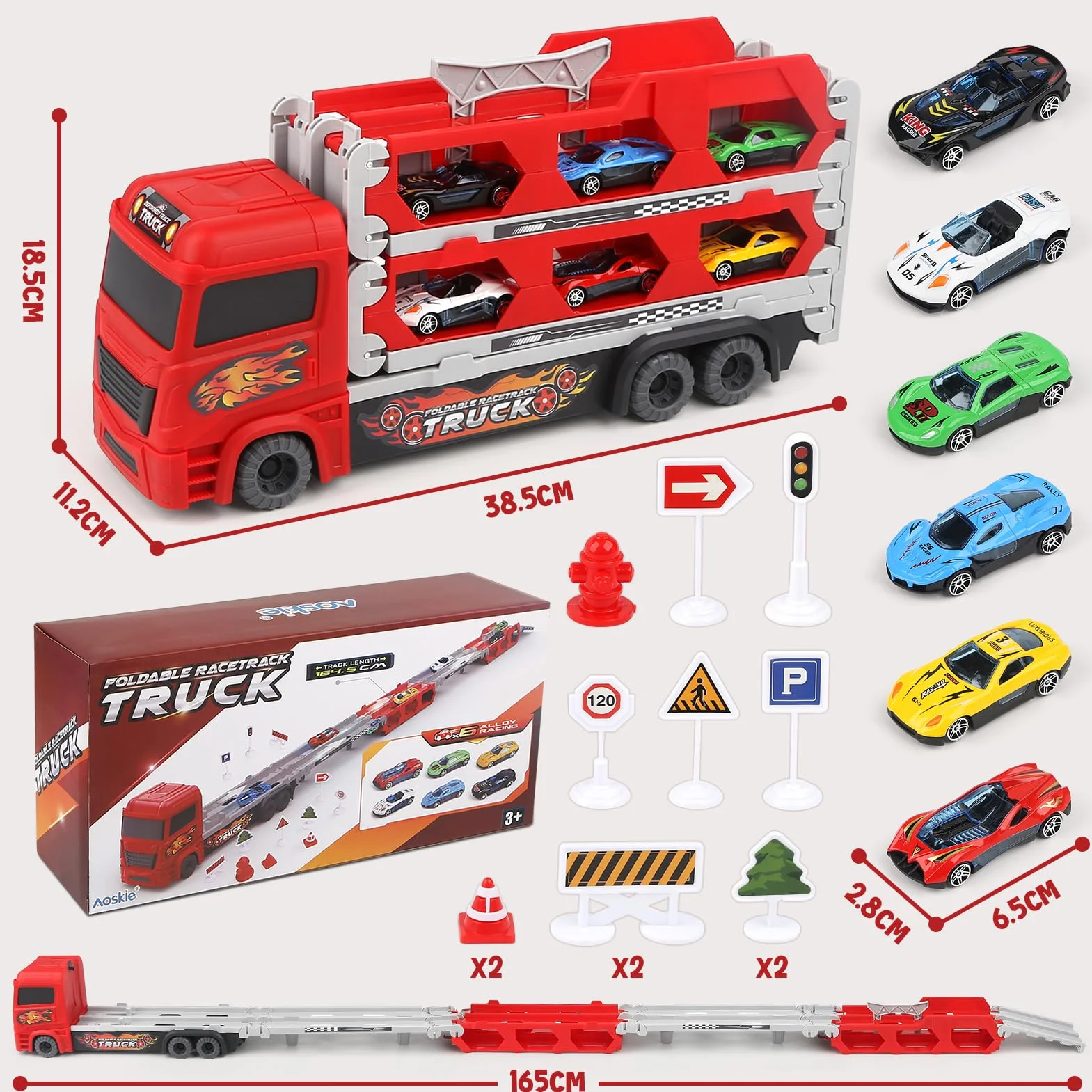 Aoskie Camion de Course Pliable Double Couche avec 6 Voitures à Tirer en Alliage pour Enfants