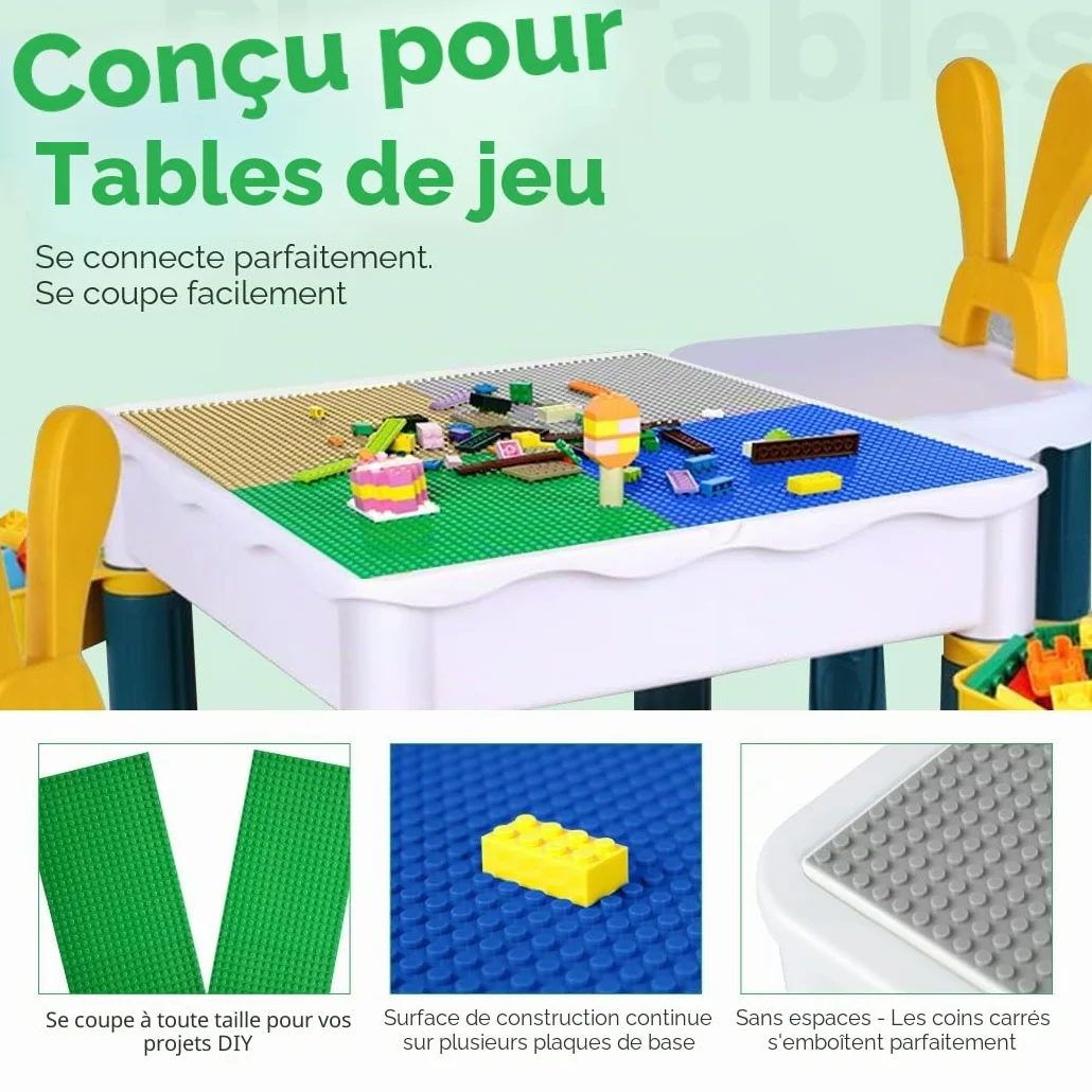 Lot de 12 Plaques de Construction 25x25 cm - Compatible avec la Plupart des Marques - Jouet de Construction pour Enfants - Plaque de Base Grise Verte Bleue