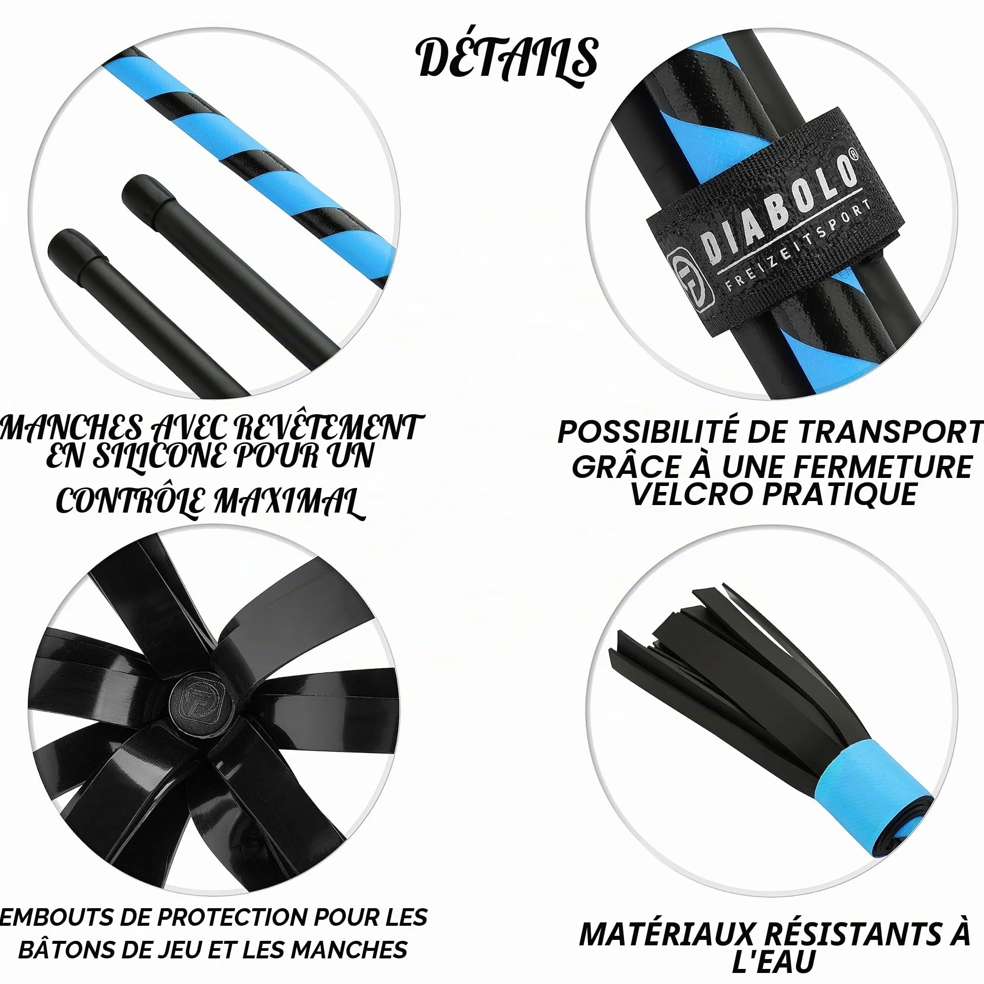 Diabolo Freizeitsport Flowerstick Basic turquoise - Bâton fleur réactif aux UV avec deux bâtons en fibre de verre pour débutants