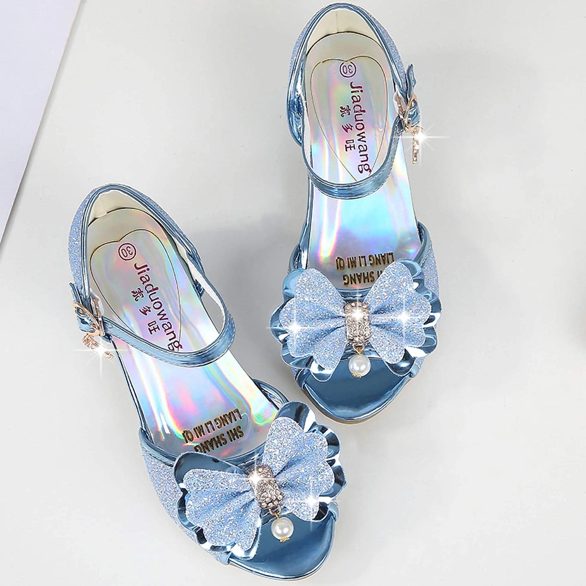 Sandales Princesse Paillettes Argenté Bleu Fille Halloween Noël Anniversaire Ballerine Talon Déguisement