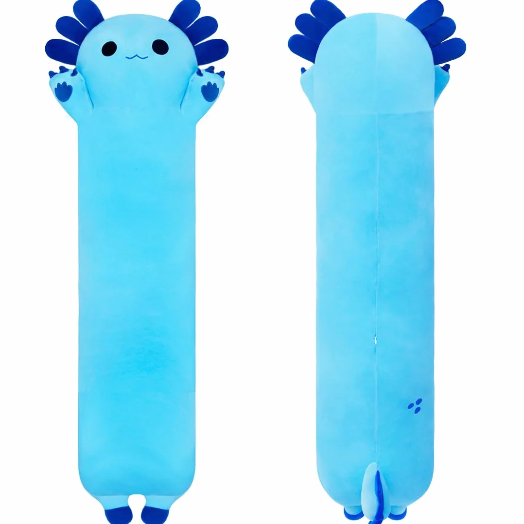 Coussin en peluche Axolotl 90 cm bleu