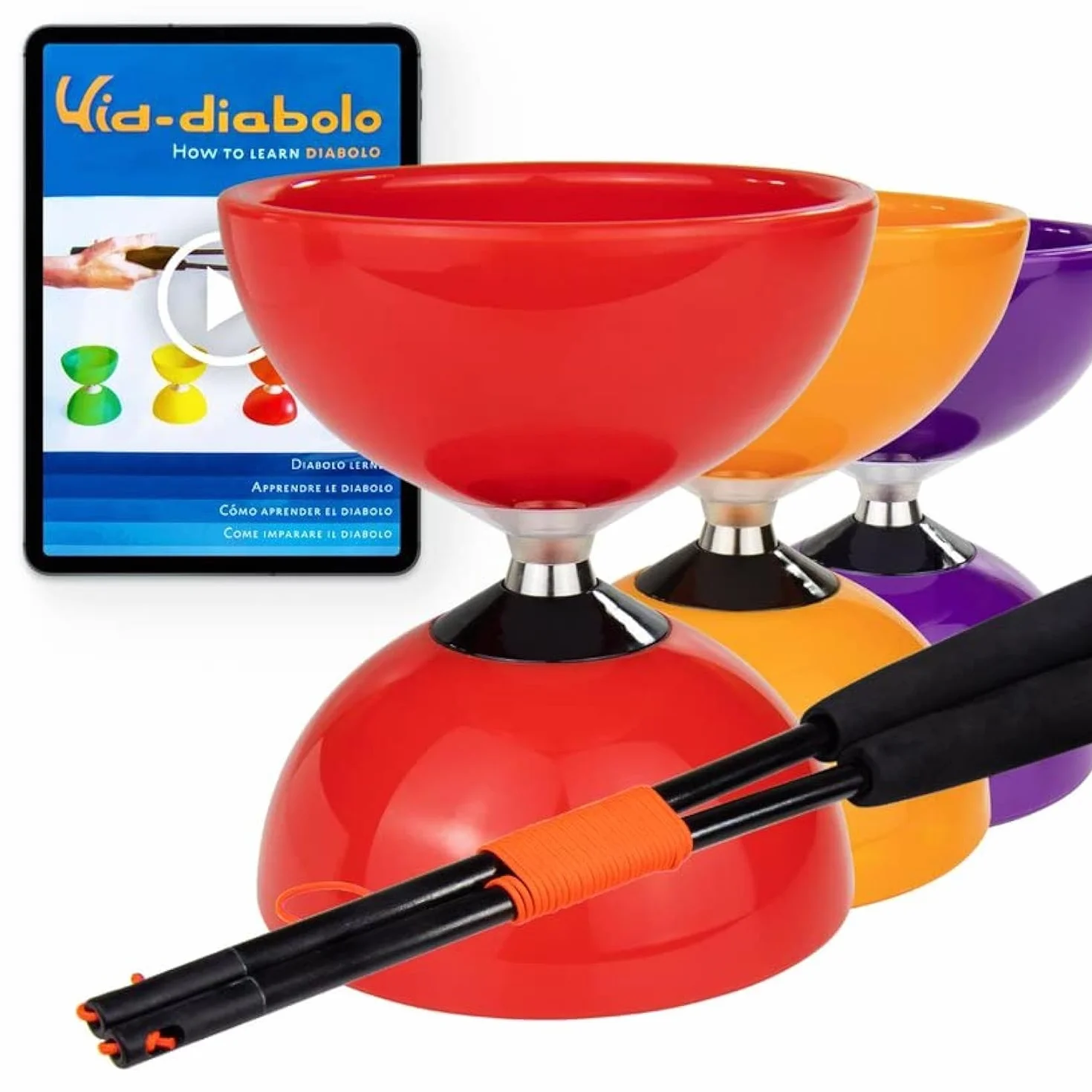 Juggle Dream Carousel Diabolo Jonglage Kit - Essieu Triple Roulement à Billes, Baguettes Superglass, Vidéo d'apprentissage en Ligne (Rouge)