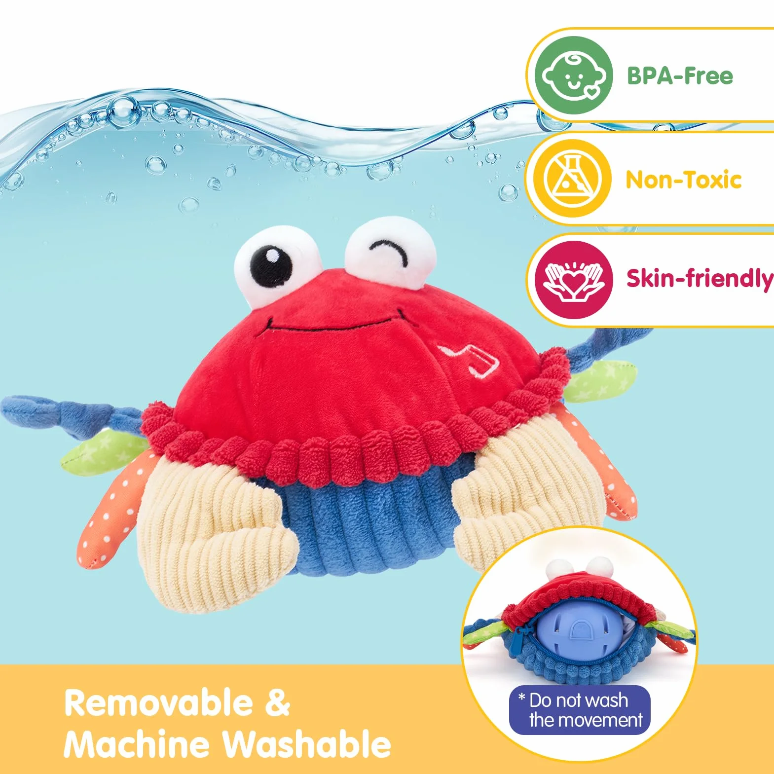 Jouet Bebe 6-12 Mois, Crabe Qui Marche avec Musique et Enregistrement, Jouets en Peluche Interactifs Tummy Time
