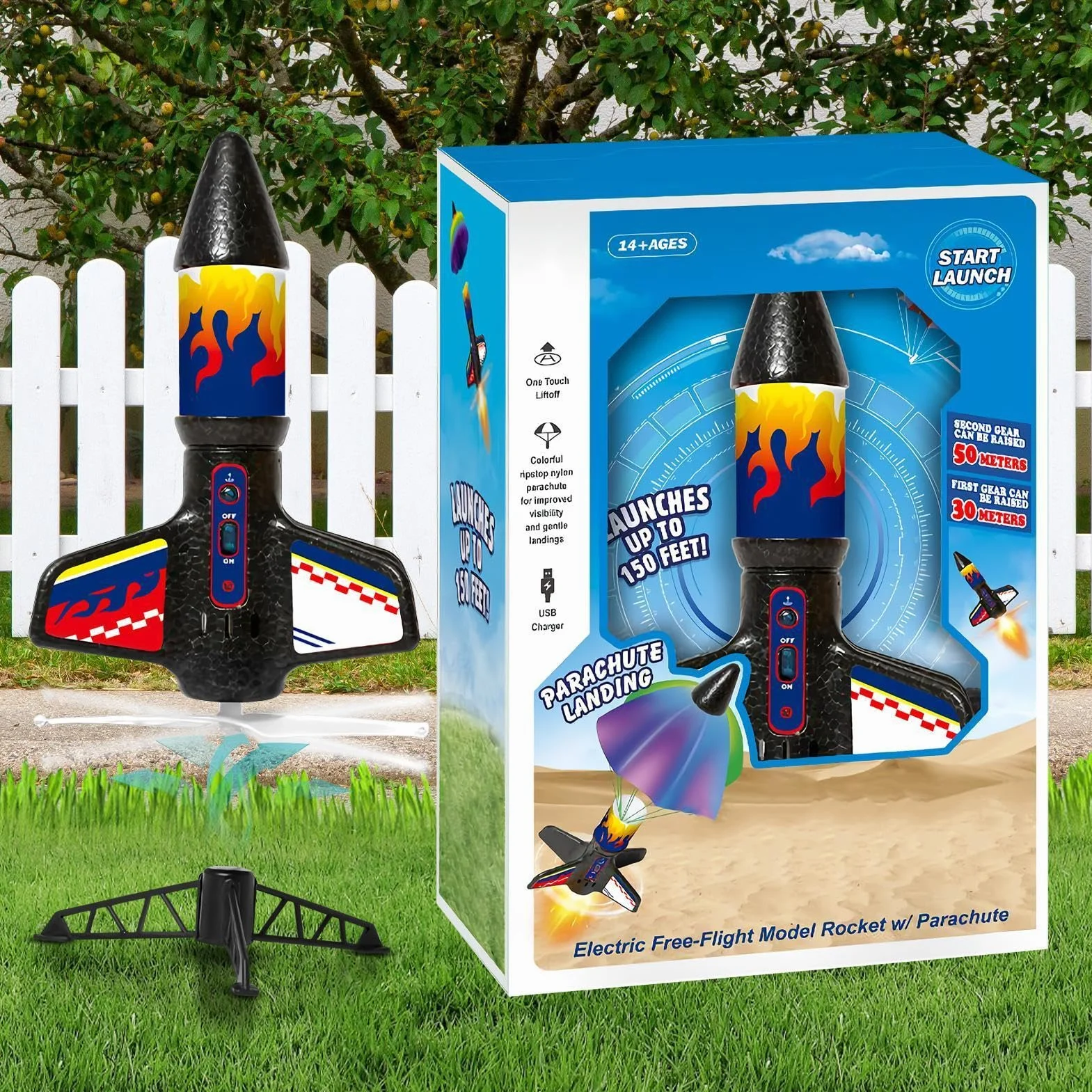 Jouet de fusée lancement de mousse avec parachute pour enfants en plein air activité STEM