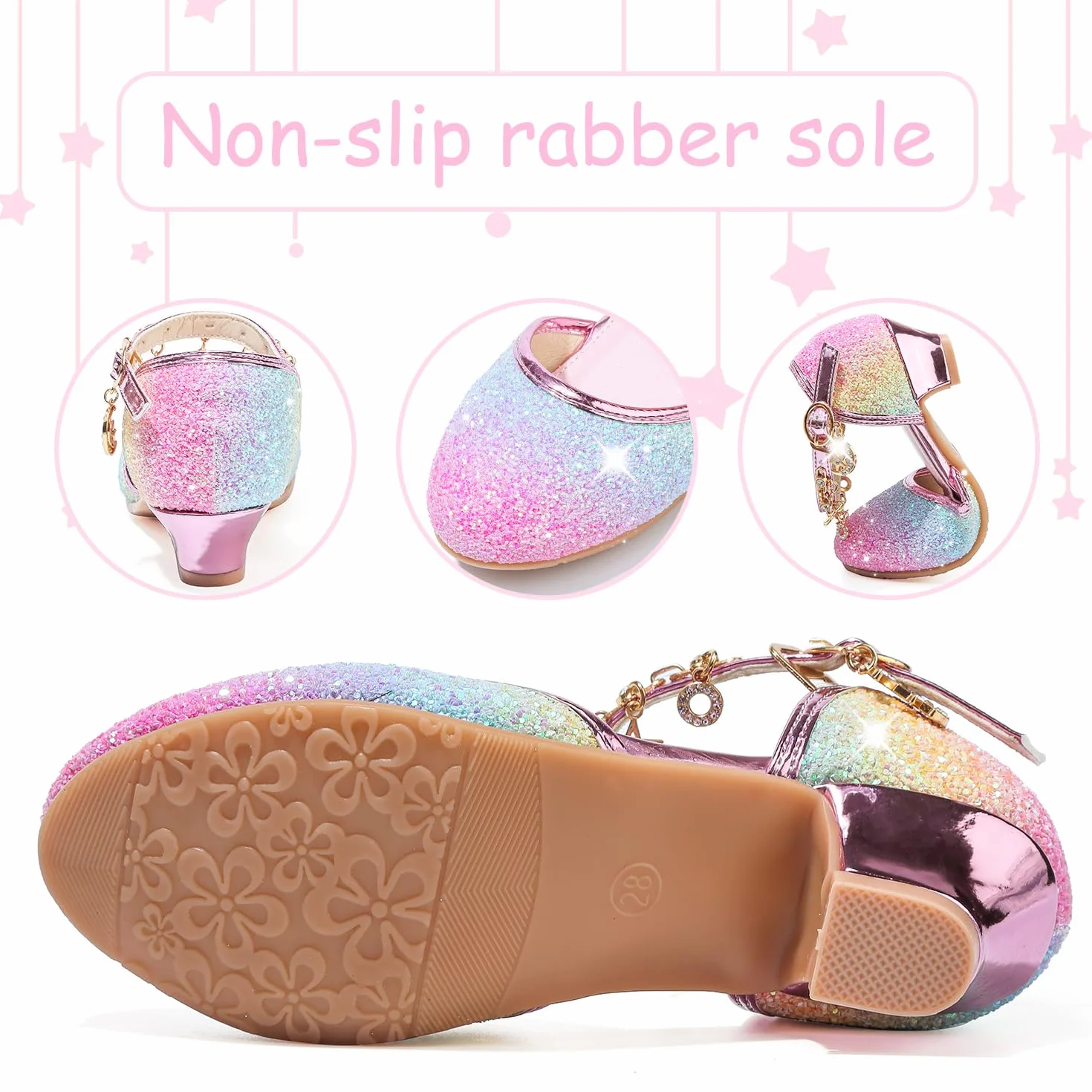 Chaussure Princesse Fille Paillettes Talon Haut Sandale Crystal Bling