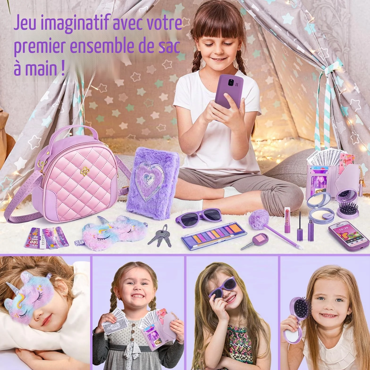 Licorne Sac à Main Jouet pour Fille 3+ Ans avec Accessoires Maquillage