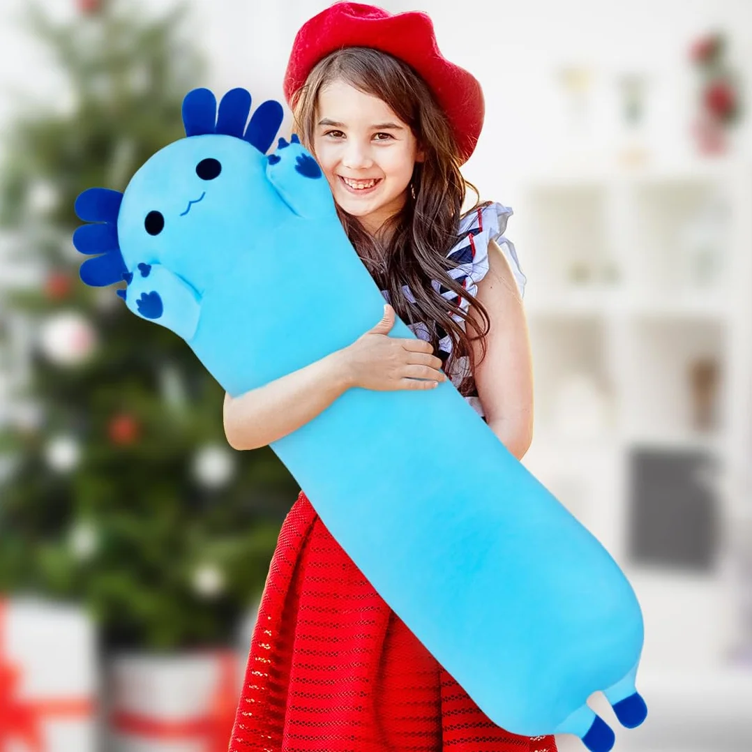 Coussin en peluche Axolotl 90 cm bleu