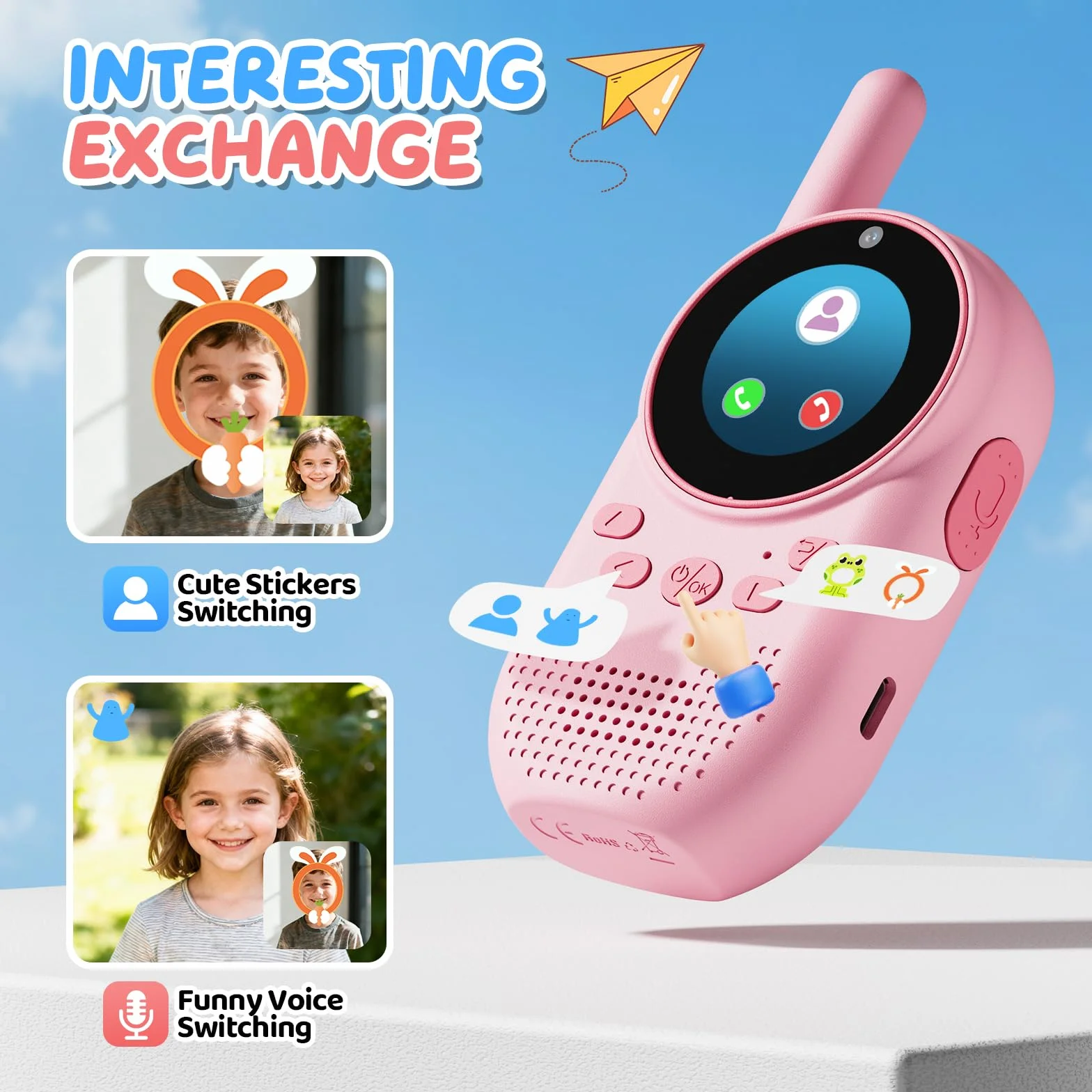 Talkie Walkie Enfants Rechargeable avec Vidéo HD Caméra Longue Portée Cadeaux Garçons Filles 3-12 Ans