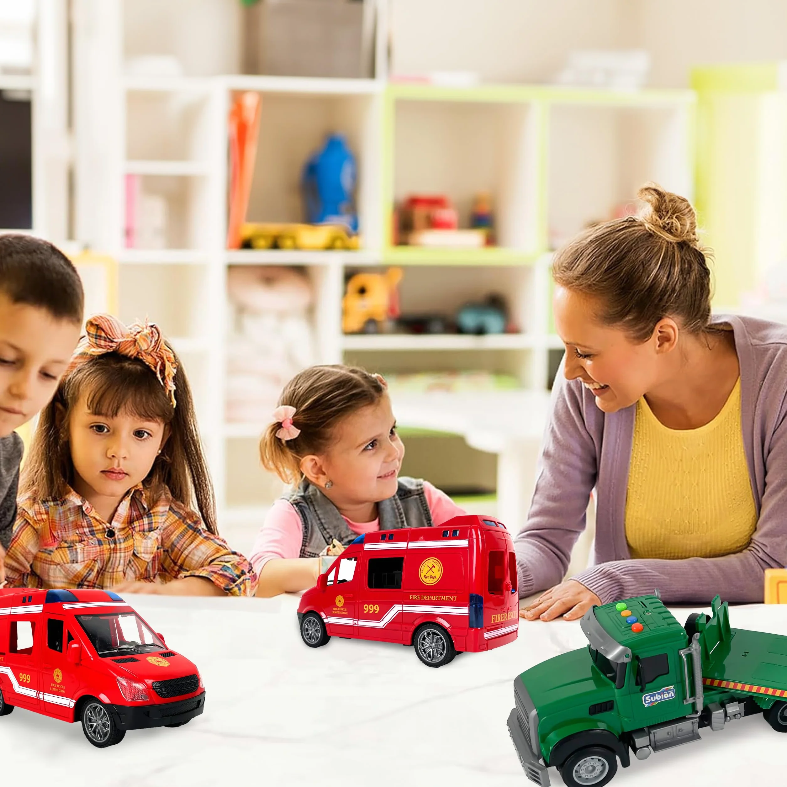 CELMAN Jouet ambulance avec support son et lumière véhicule secours voiture enfant 3 ans