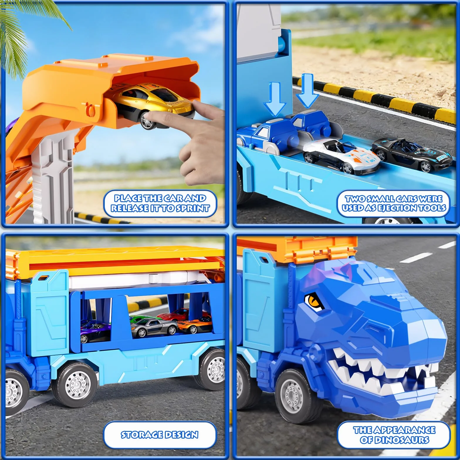 Jouet de camion dinosaure avec grue et 12 mini voitures course pour enfants 3-5 ans