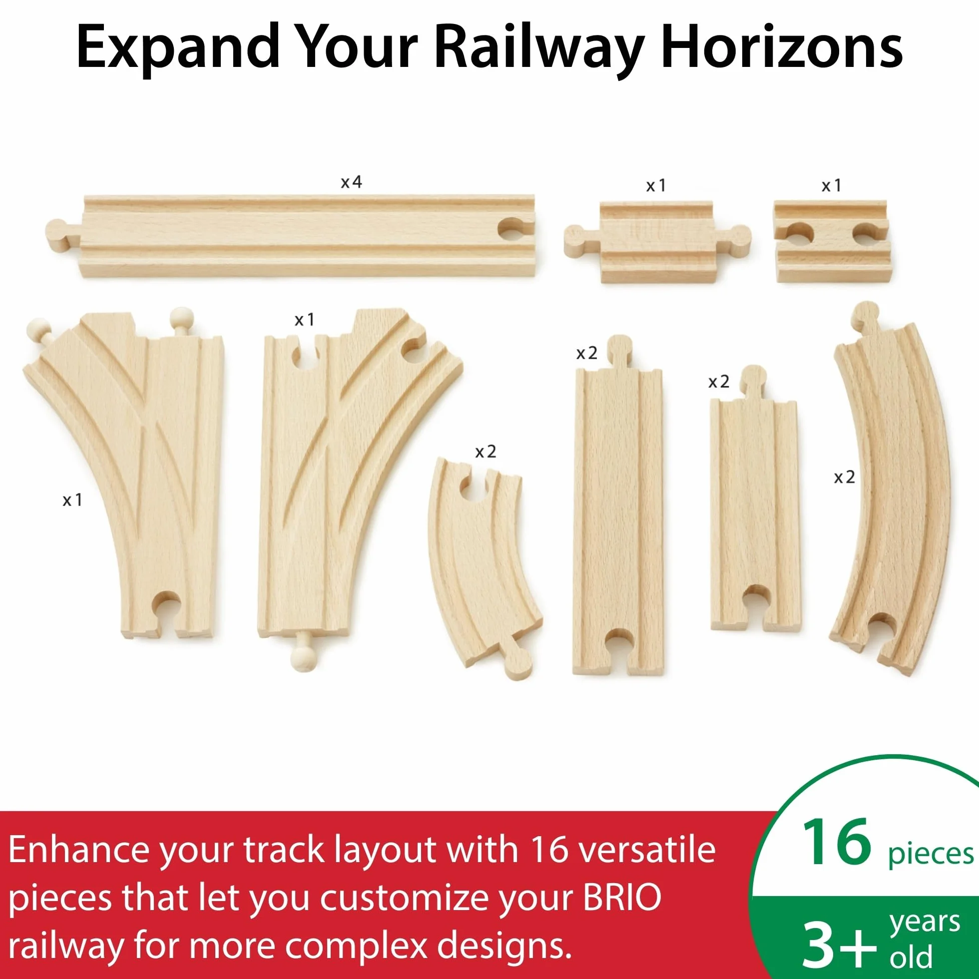 BRIO World Coffret Evolution Intermédiaire 16 Rails - Accessoire circuit train en bois - Assortiment rails - Jouet 3 ans+