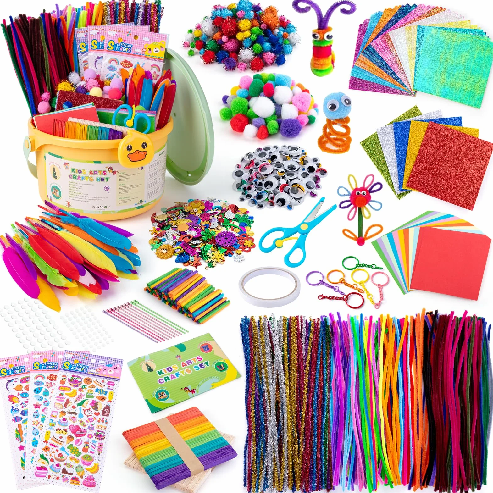 Sundaymot 5000 Kit Bricolage Enfants DIY Activité Manuelle avec Yeux Oscillants Pompons Paillettes Tissu Feutre Plumes 3+ ans