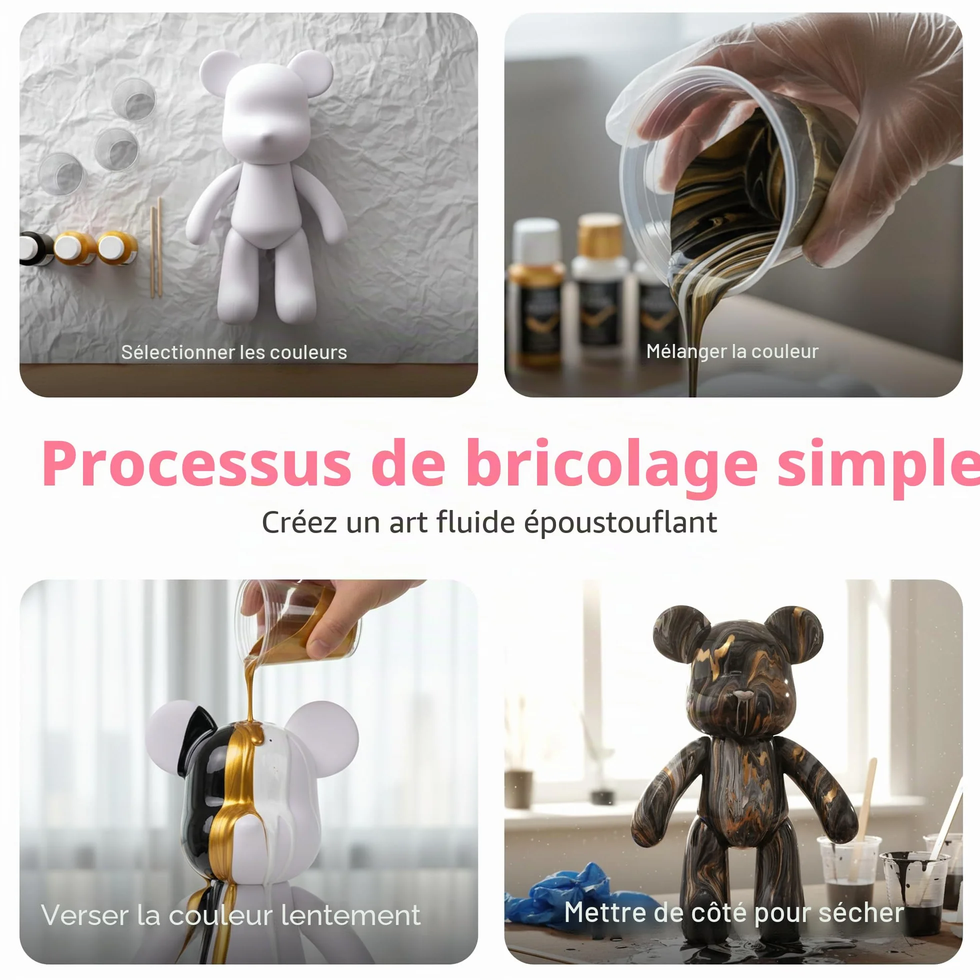 Kit de Peinture Liquide en Forme d'Ours - 3 Couleurs avec Pinceau et Nappe