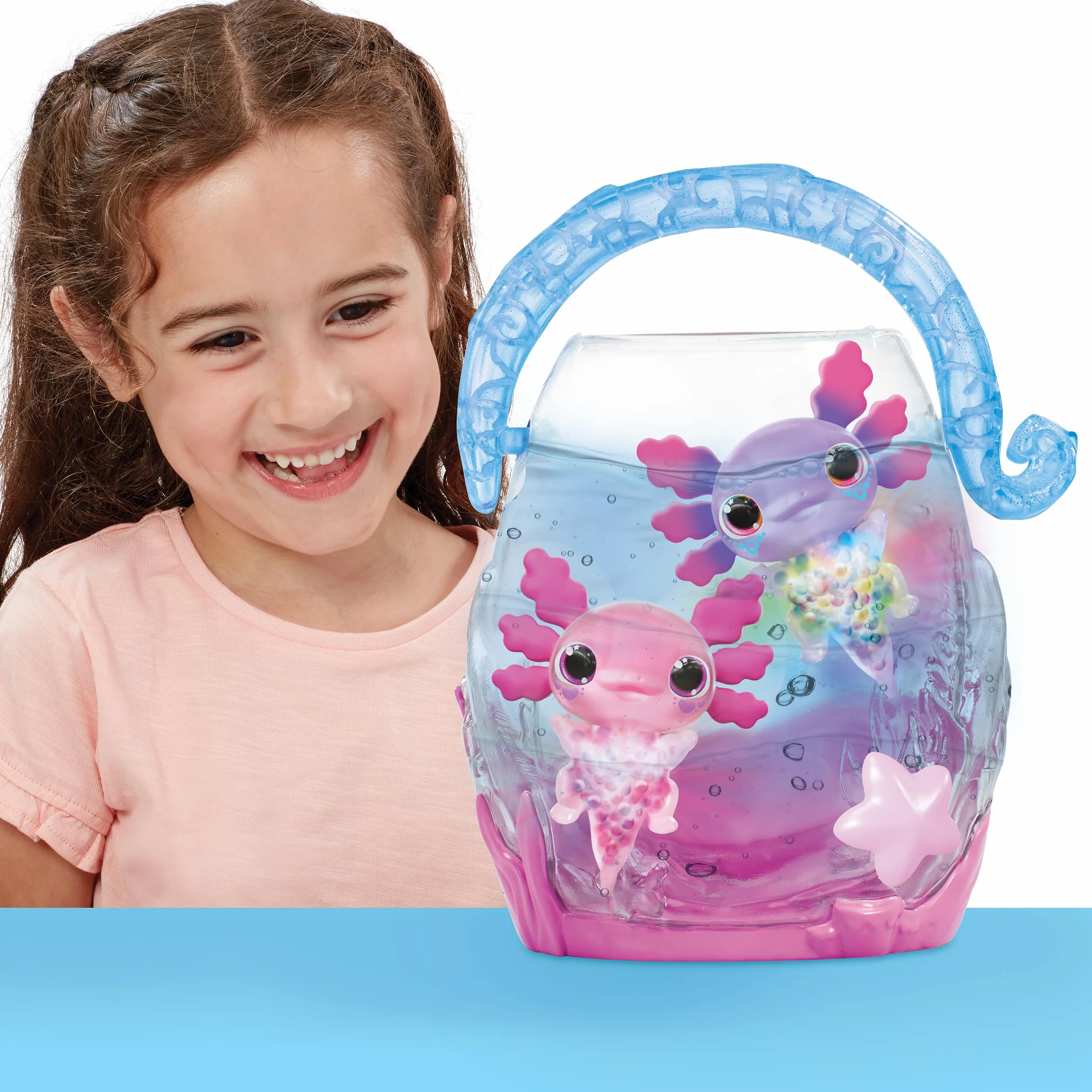 ANIMAGIC Let's Glo Axolotl Pack Bubble Reef Aquarium Interactif + 2 Axolotls Rose & Violet - Compagnons Électroniques & Lumineux - Flotte & Brille - Jeu Sensoriel Tactile pour Enfants dès 4 Ans