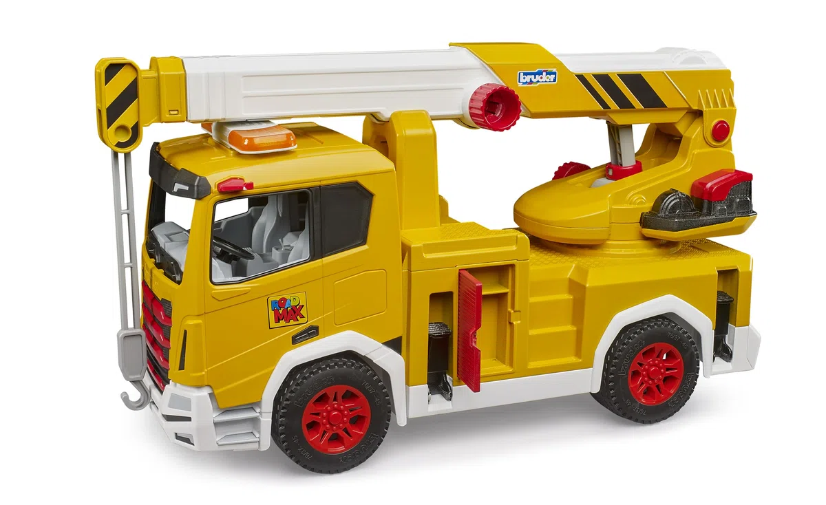Bruder 03471 - Roadmax Camion-Grue - Véhicules pour Enfants, camions, engins de Chantier, Chantier, Jouets à partir de 2 Ans