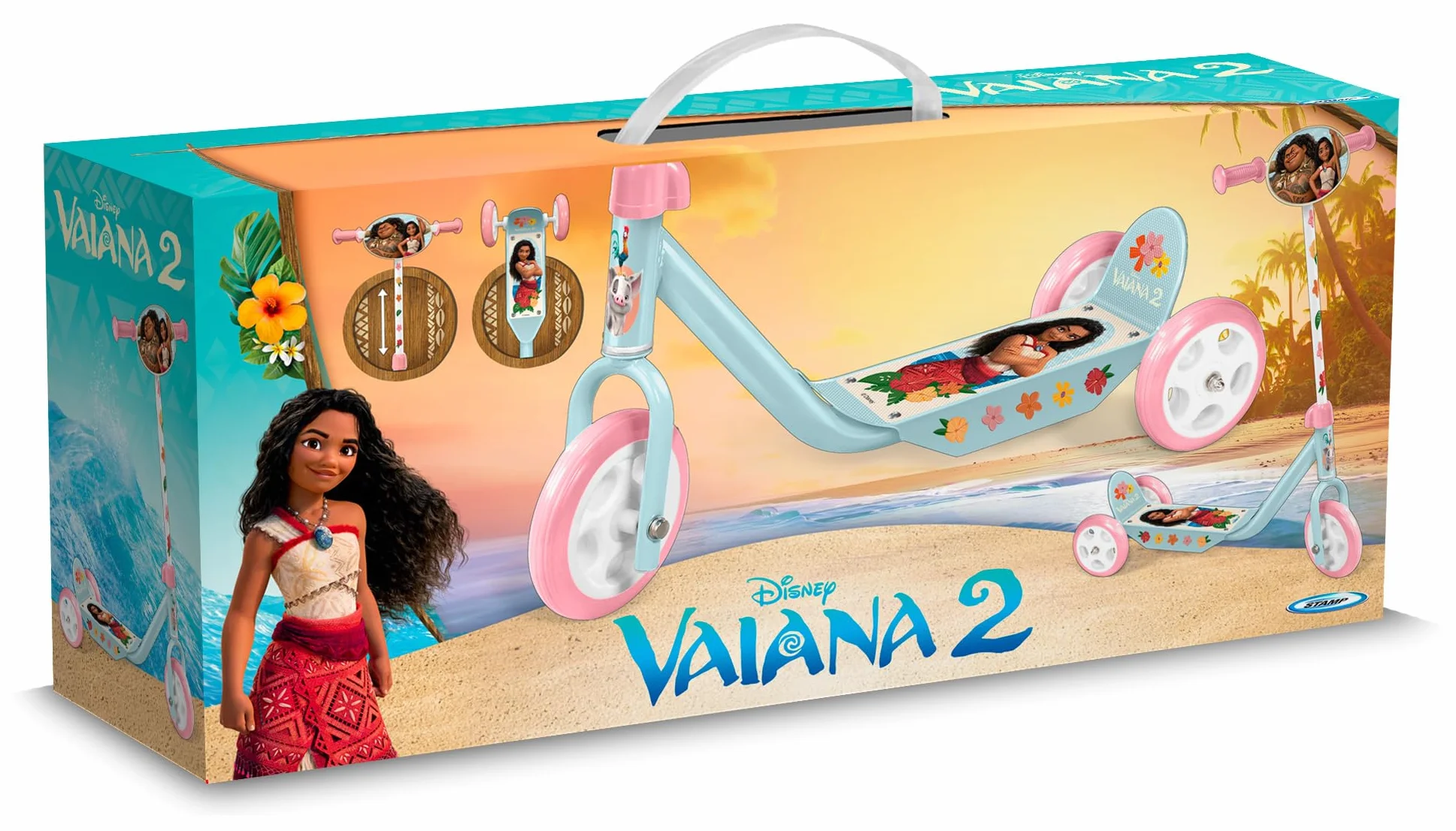 Trottinette 3 Roues VAIANA 2 Ajustable Hauteur Plateau Anti-dérapant Poignées Anti-pincement Roues PVC Rose-Bleu