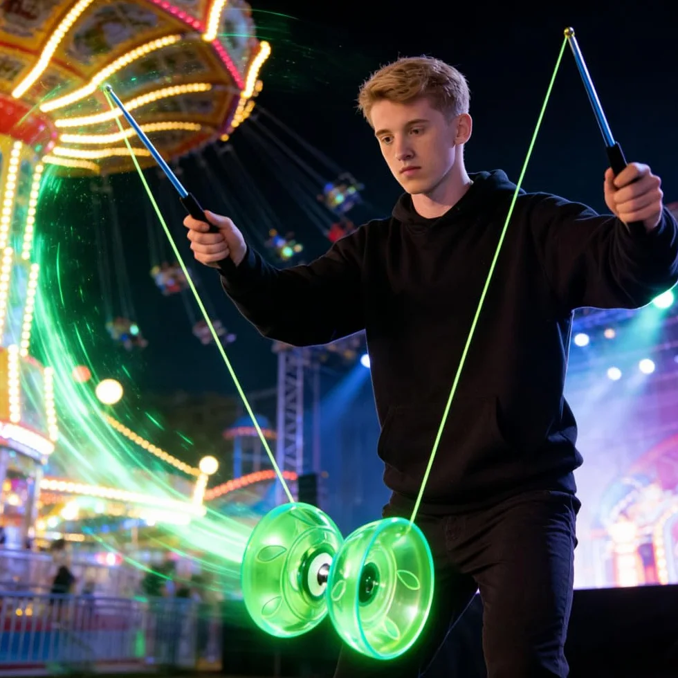 Kit de Jonglerie Diabolo avec Roulement à Billes et Lumière LED, Caoutchouc Souple Transparent, Vert