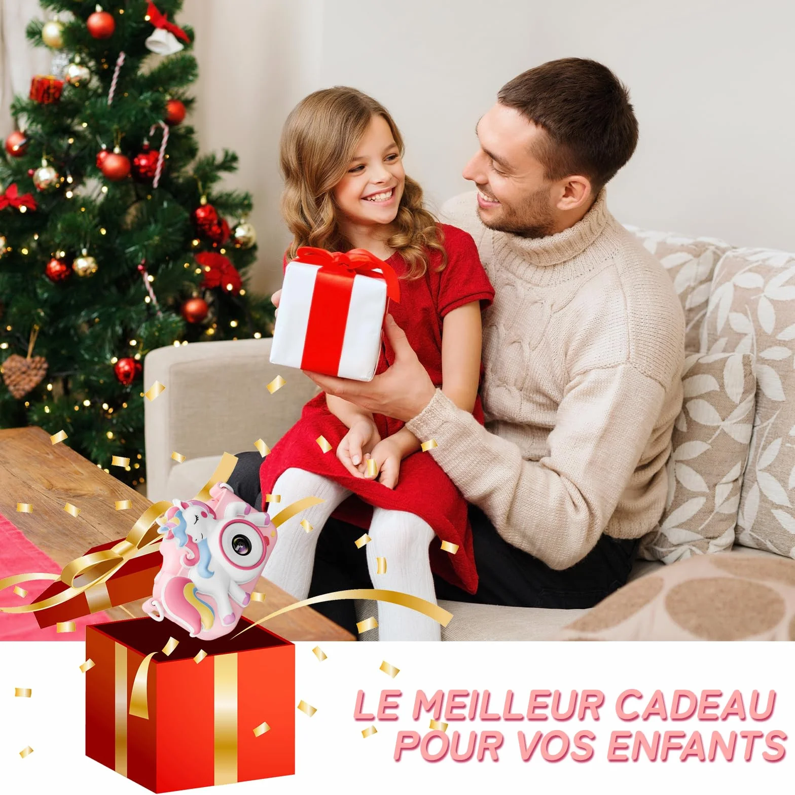Diswoe Appareil Photo Enfant Selfie HD 32GB Carte Etui en Cuir Anti-Chute Jouet Cadeau Filles Garçons 3-12 Ans