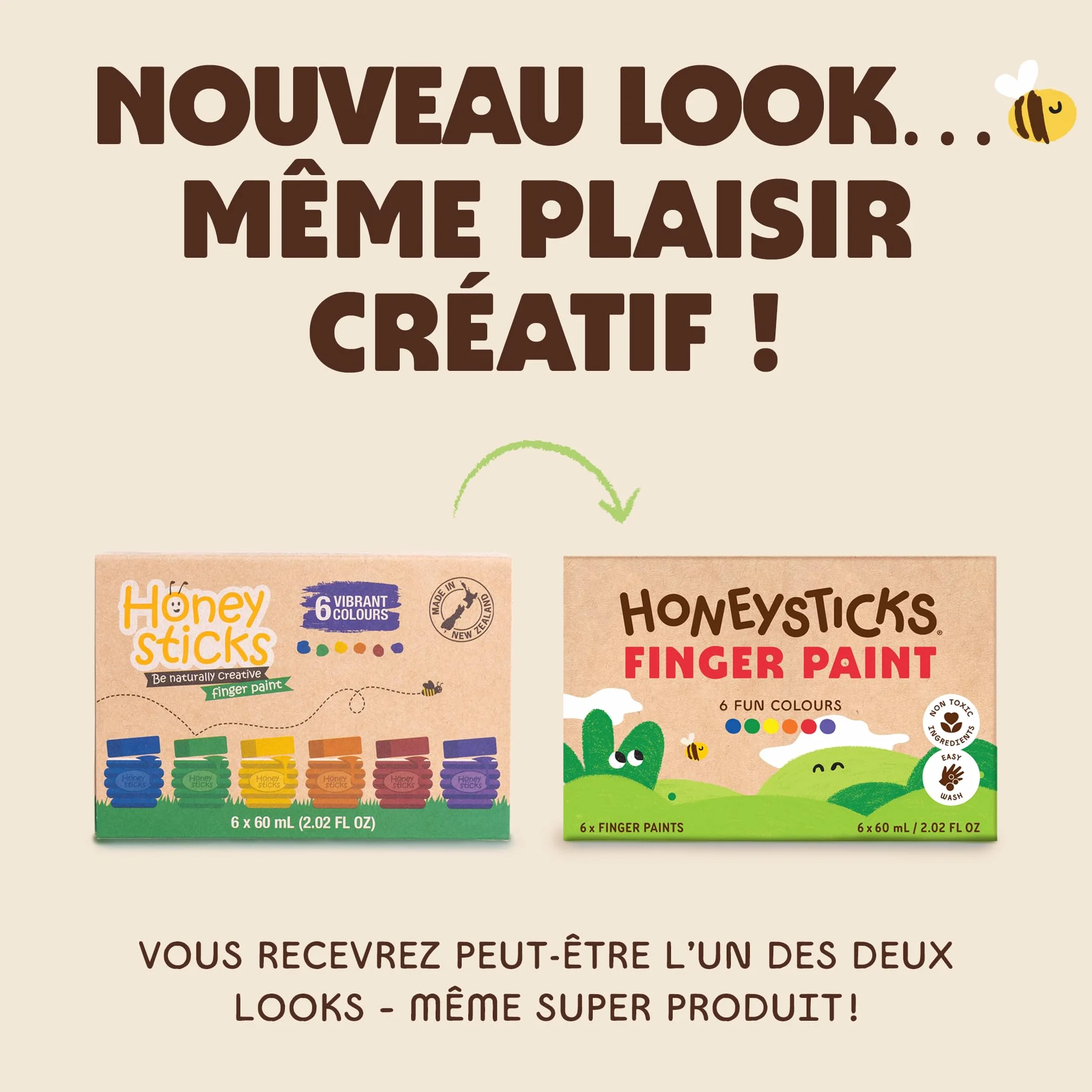 Honeysticks Peinture au Doigt 6 Couleurs Vives Lavable Sûre Enfants 1-5 Ans à Base d'Eau Écologique
