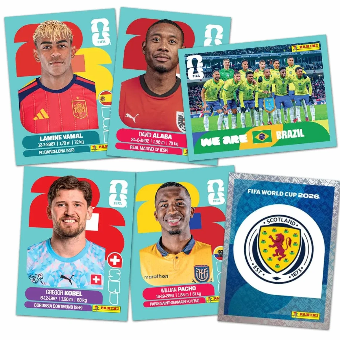Panini Coupe du Monde 2026 Lot d'autocollants 70 autocollants à collectionner cartes de football album et toploader