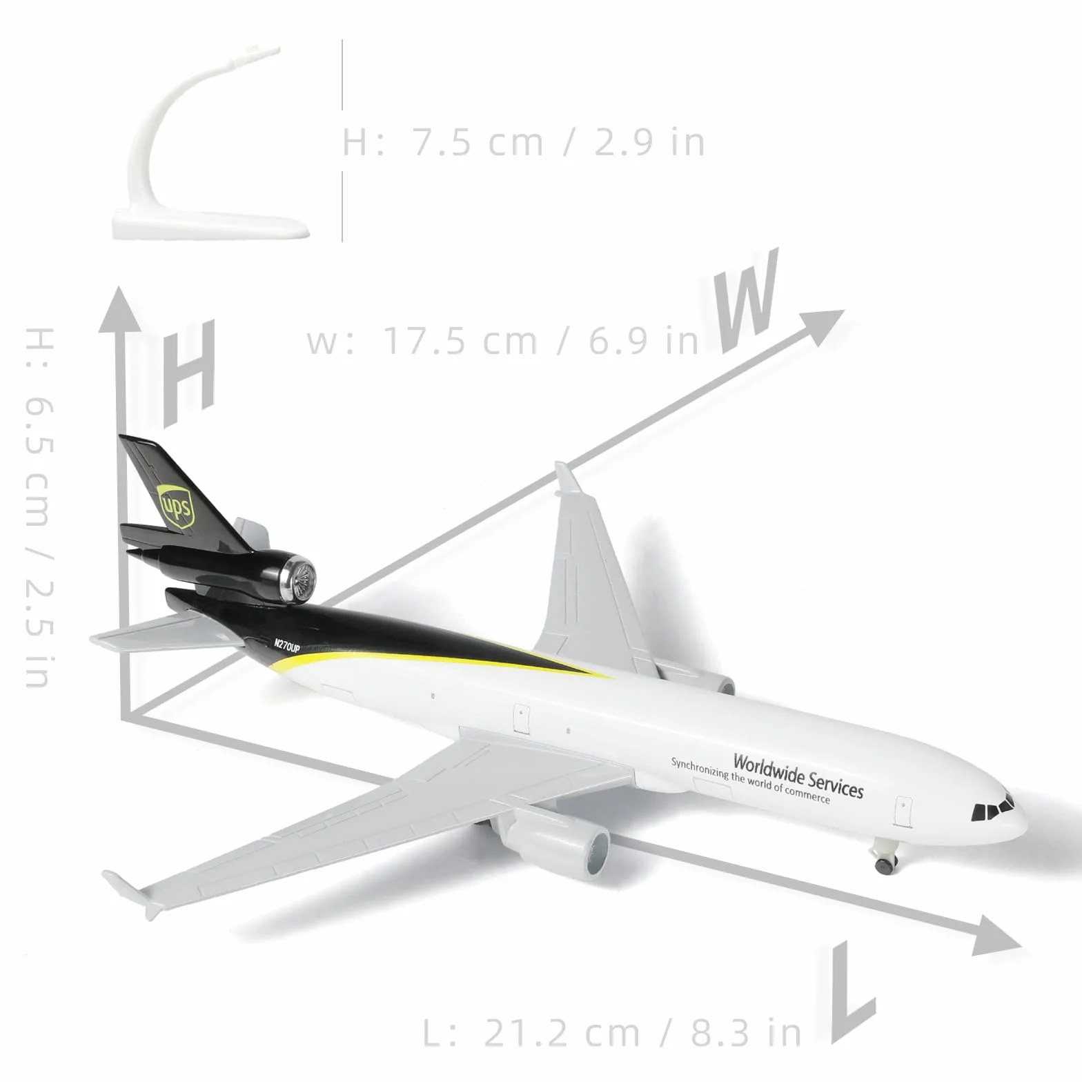 Modèle d'avion en métal moulé MD-11 1/300 8.3 Pouces Alliage pour Adultes Cadeaux