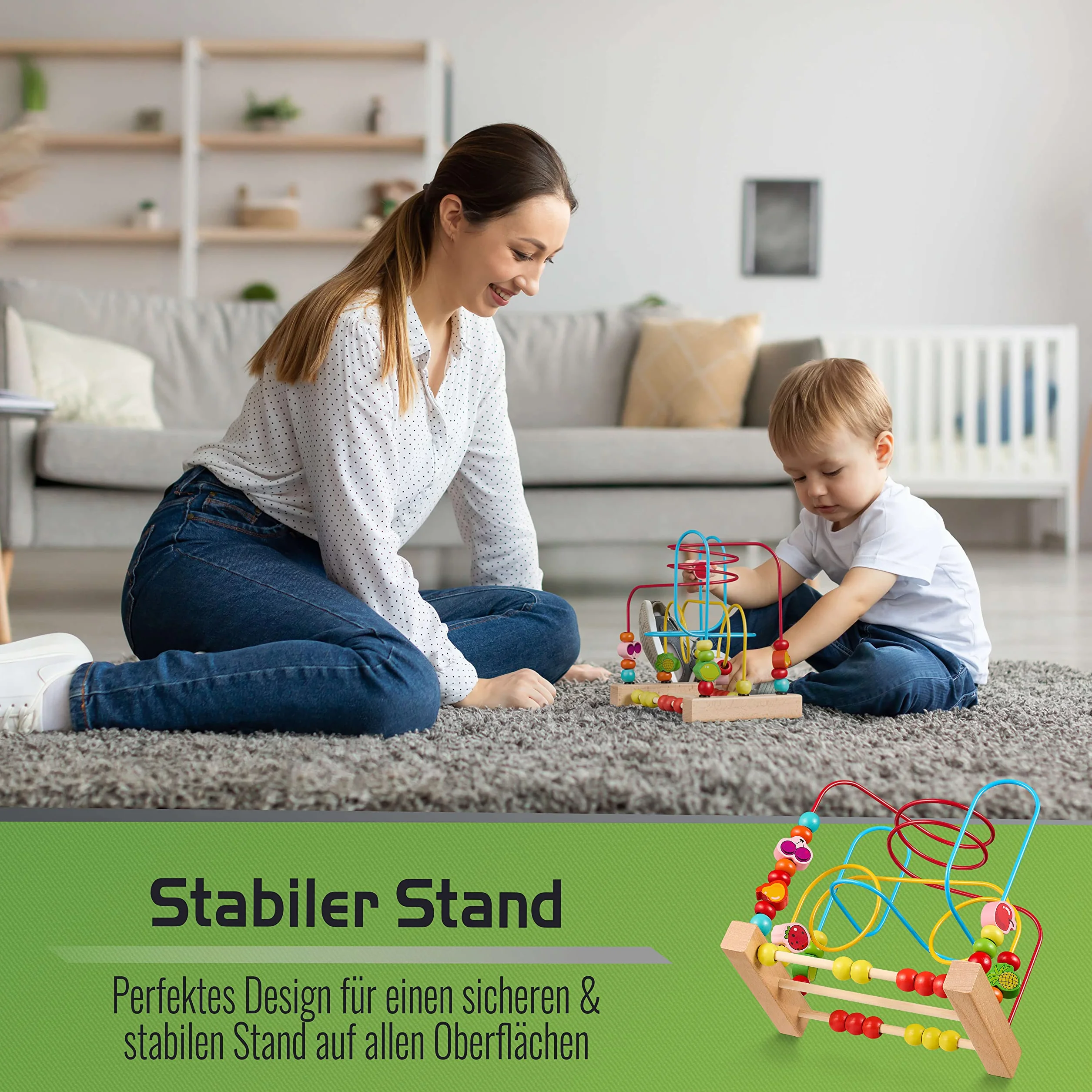 Balinco Cube de Motricité Montessori Bébés dès 6 Mois Jouet en Bois avec Fruits Perles à Faire Glisser Développement Sensoriel