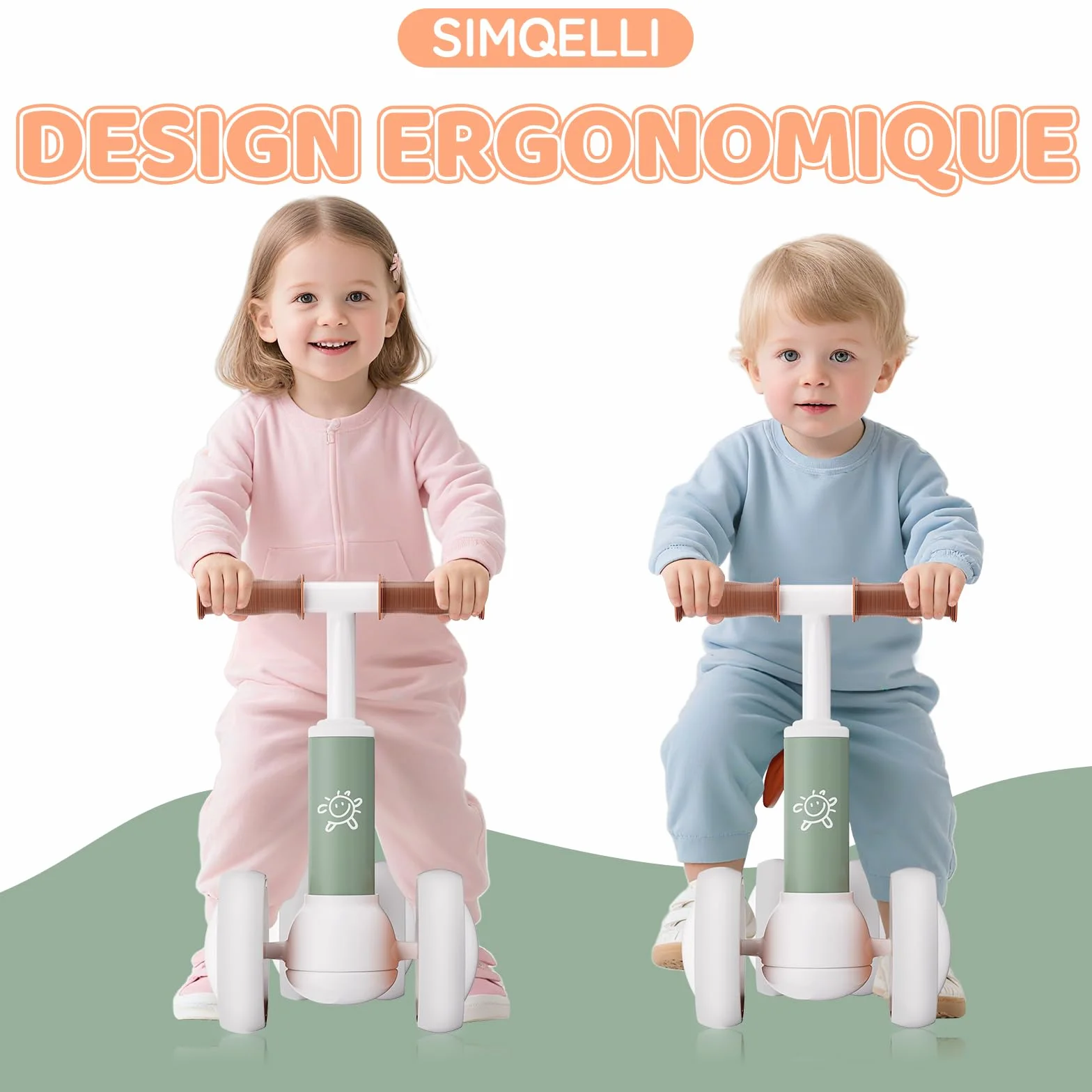 Vélo d'équilibre Draisienne Bébé 1 an 4 Roues sans Pédales pour Enfant 10-24 Mois Garçons Filles Cadeau Anniversaire Noel Vert
