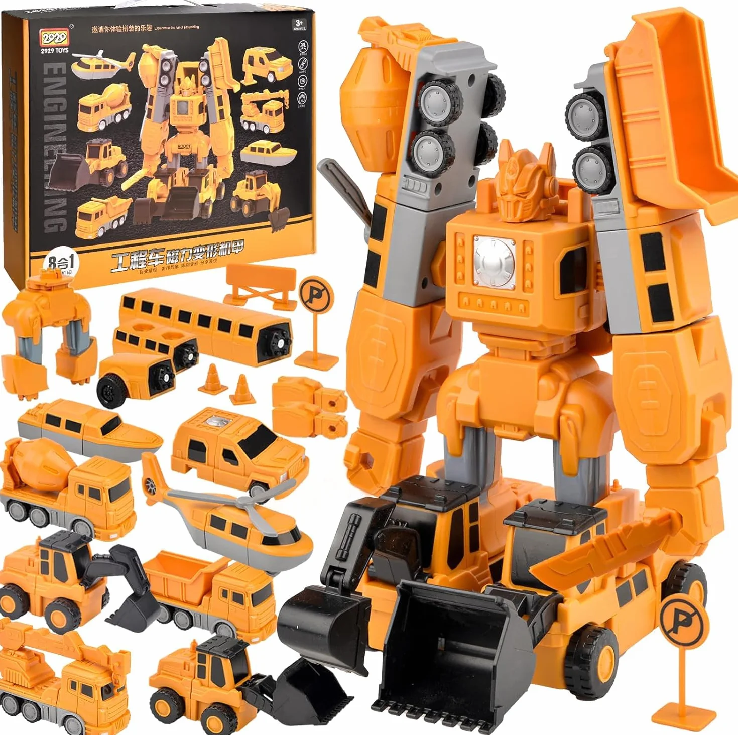 Ensemble de Jouets de Véhicules Magnétiques Transform Engineering Assemblé 35 Pièces