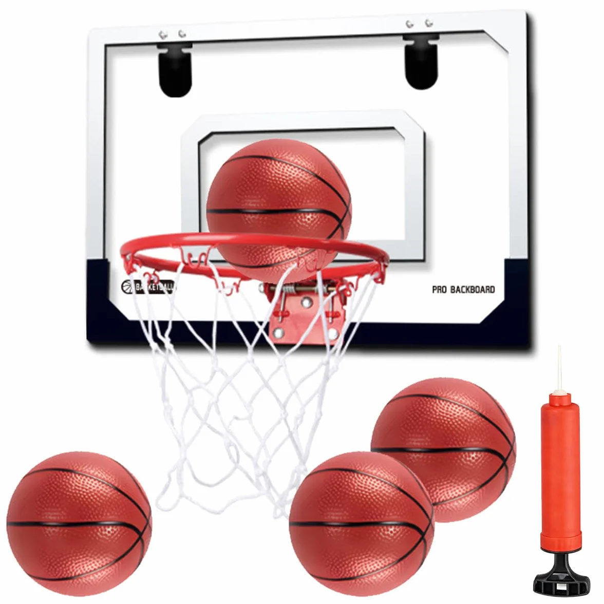 Panier de Basket Intérieur Mural avec 4 Ballons et Pompe à Air pour Enfant Garçon Fille 5 Ans+