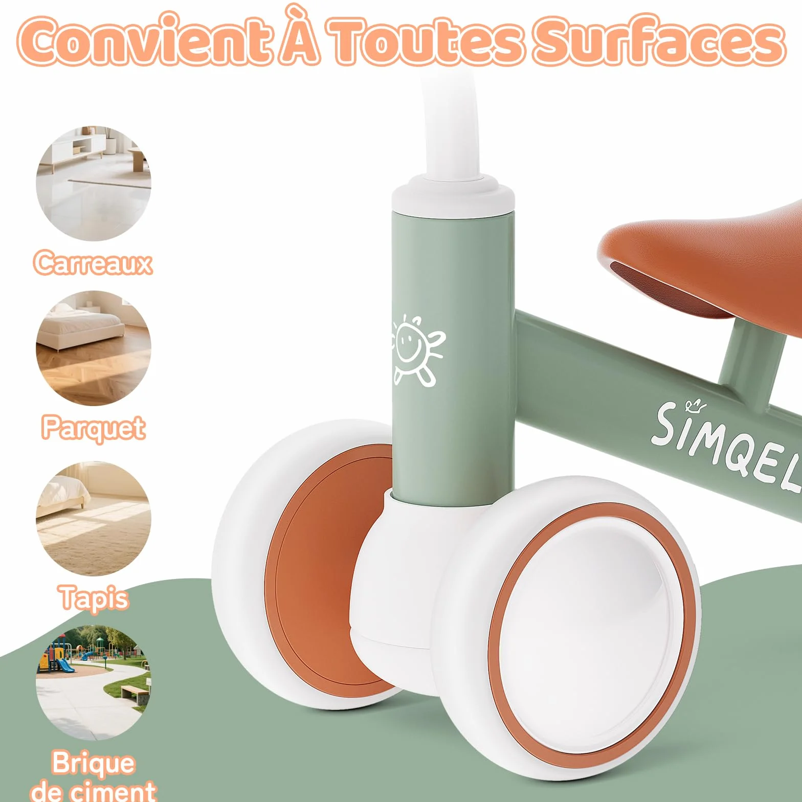 Vélo d'équilibre Draisienne Bébé 1 an 4 Roues sans Pédales pour Enfant 10-24 Mois Garçons Filles Cadeau Anniversaire Noel Vert