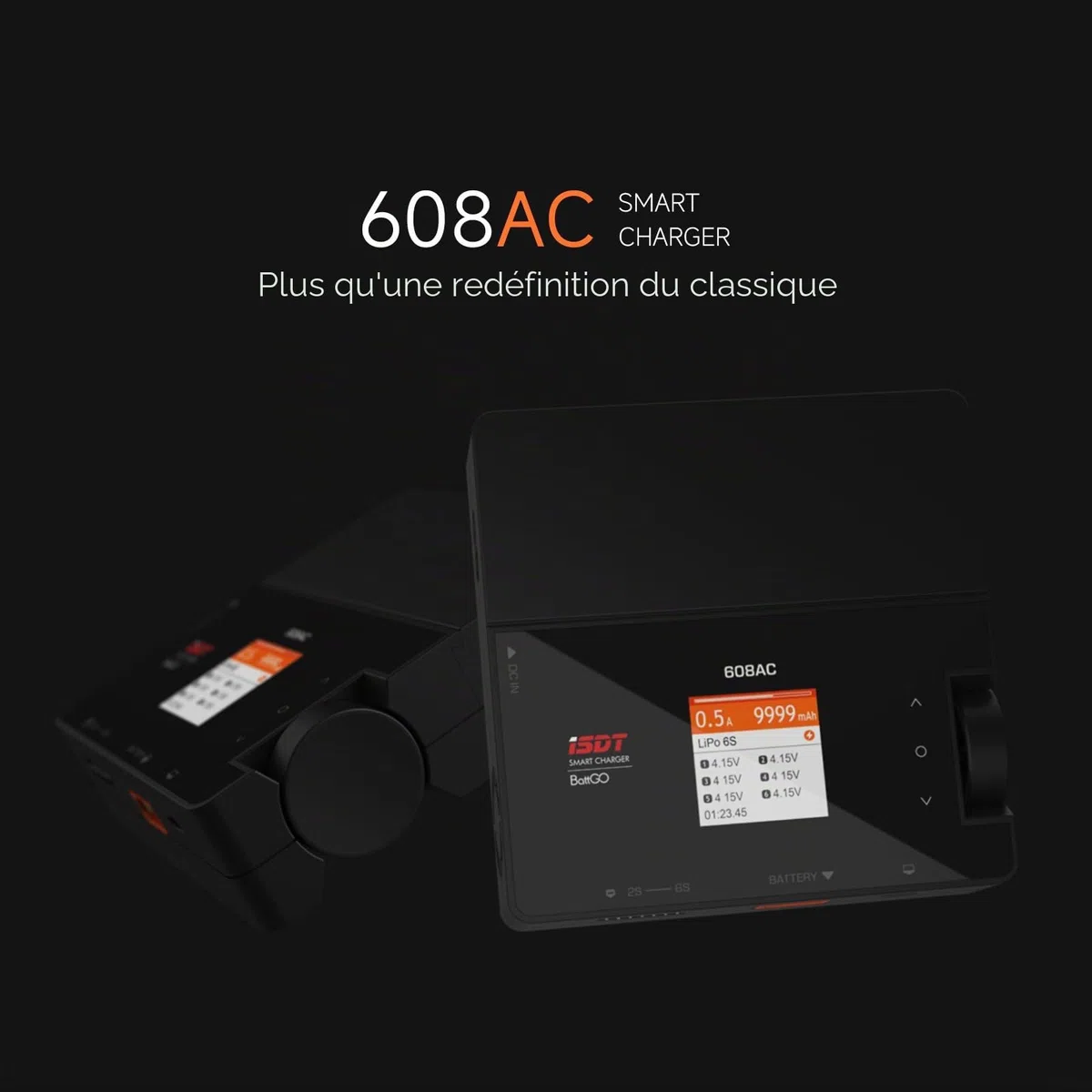ISDT Chargeur Lipo 608AC - 50 W/200 W - Dual Mode RC - Bloc d'alimentation amovible - Chargeur Smart Balance pour batteries Life, LiPo, LiHv 1-6S/Pb 1-12S/NiMH 1-16S